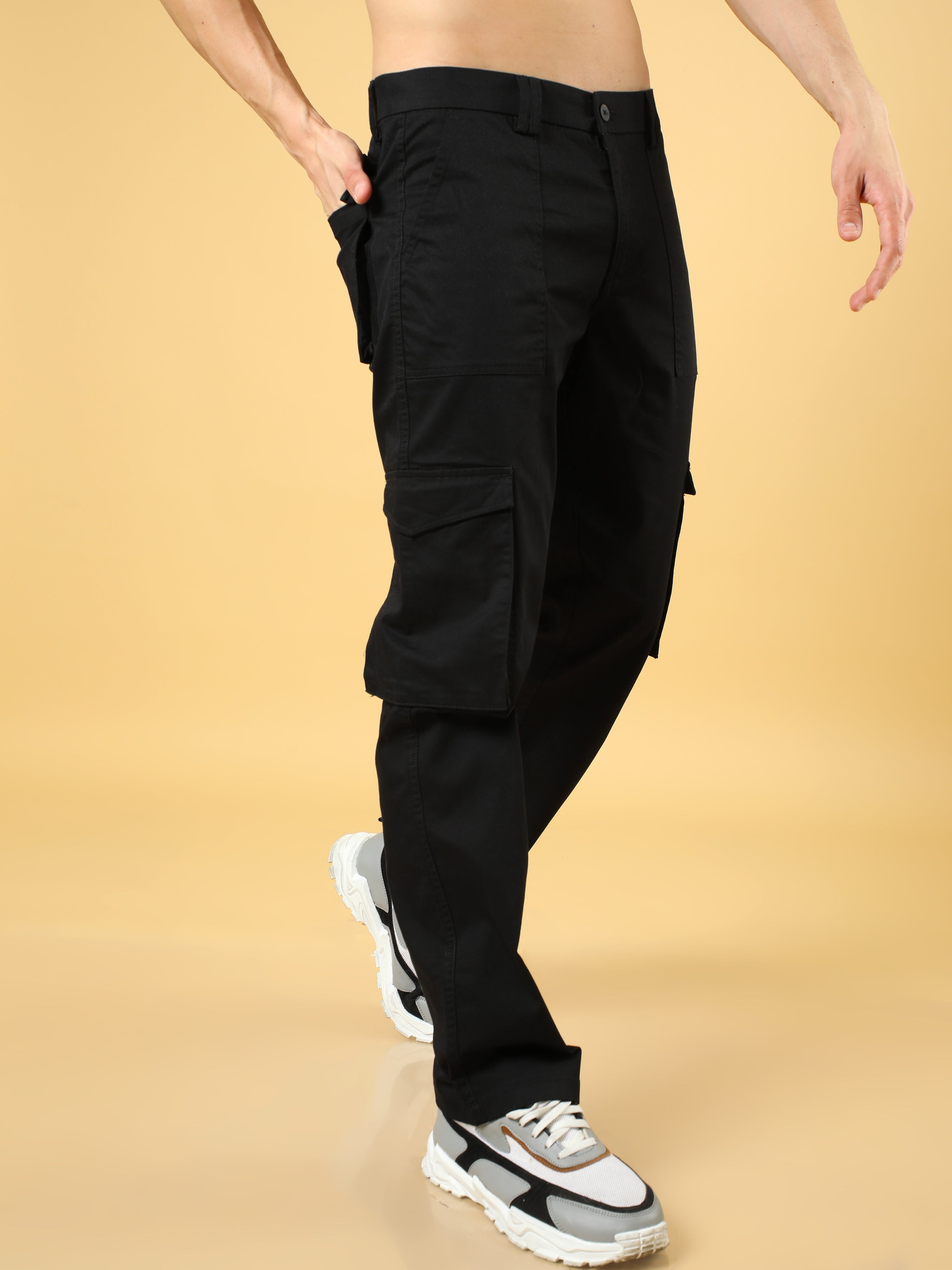 Cotton Dobby Baggy Fit Black Cargo
