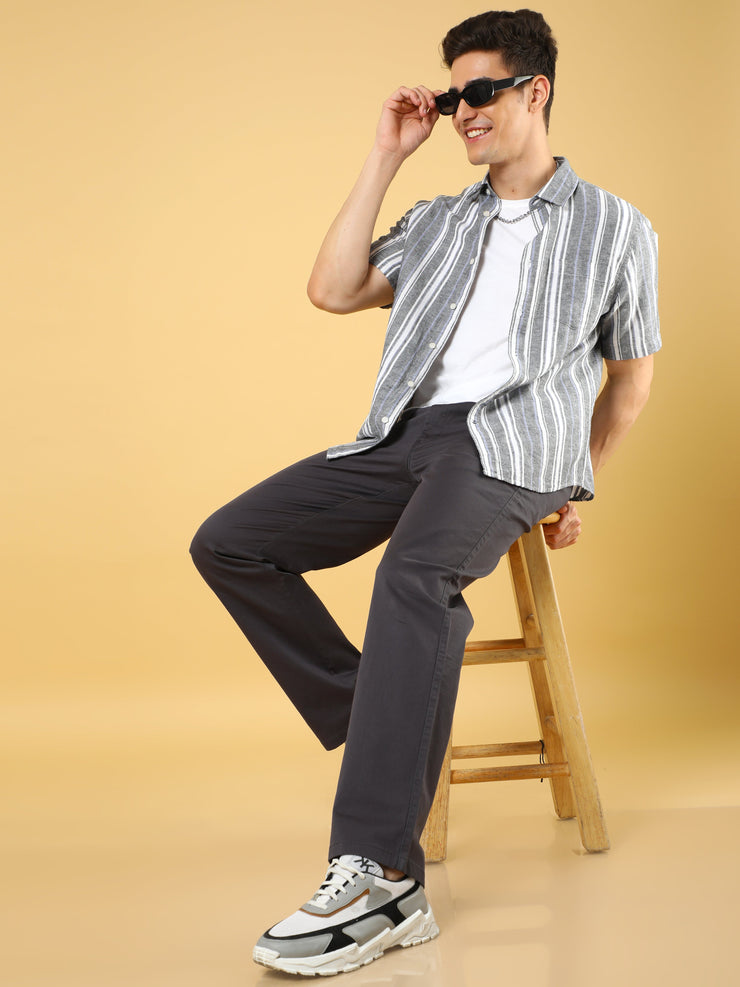 Cotton Dobby Baggy Fit Dark Grey Trouser