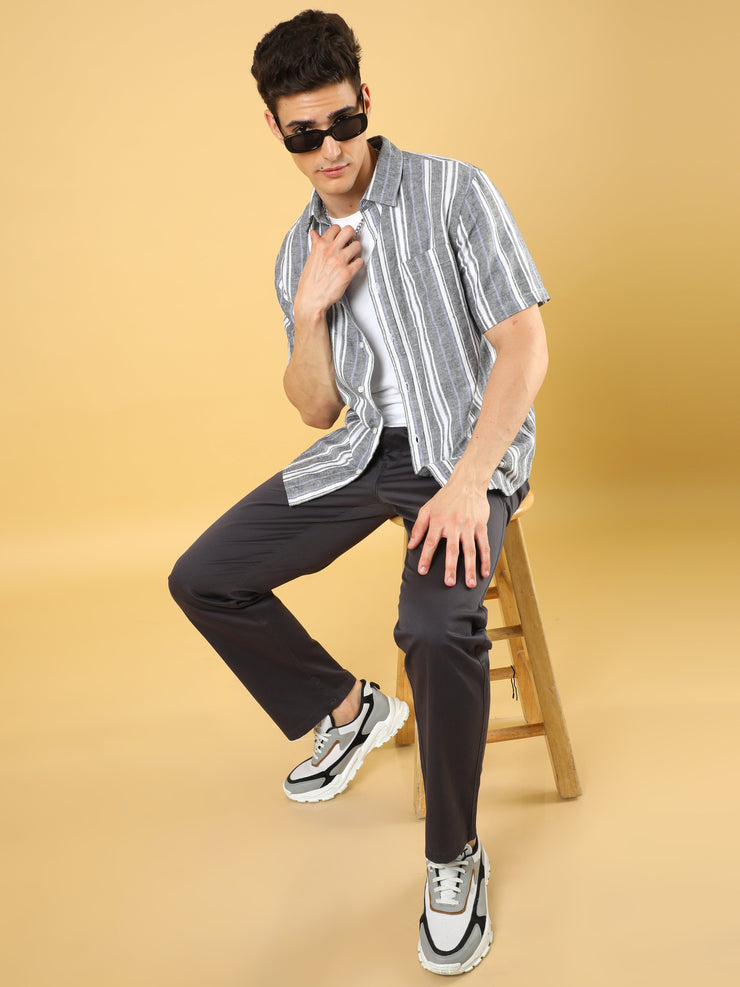 Cotton Dobby Baggy Fit Dark Grey Trouser
