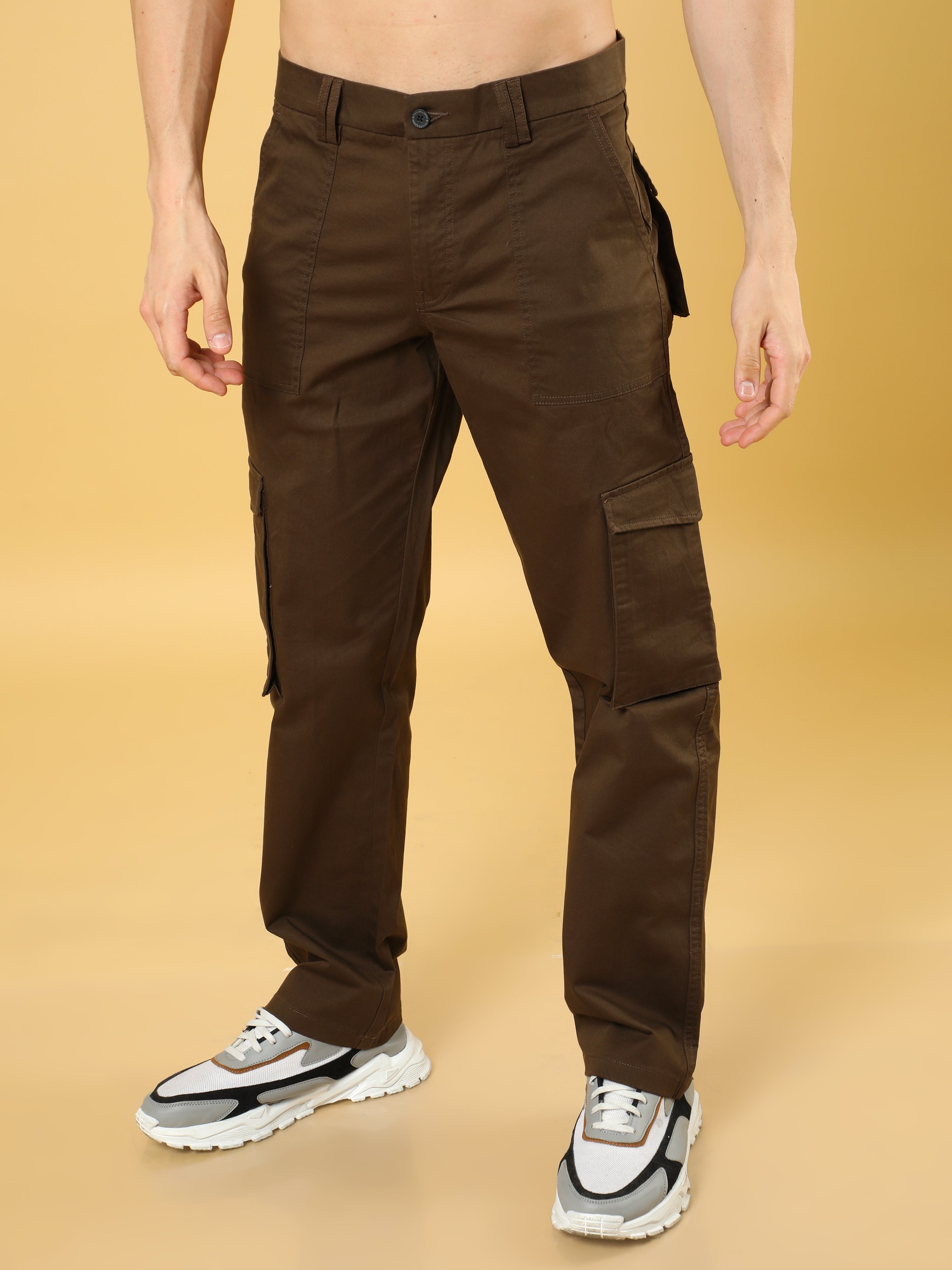 Cotton Dobby Baggy Fit Brown Cargo
