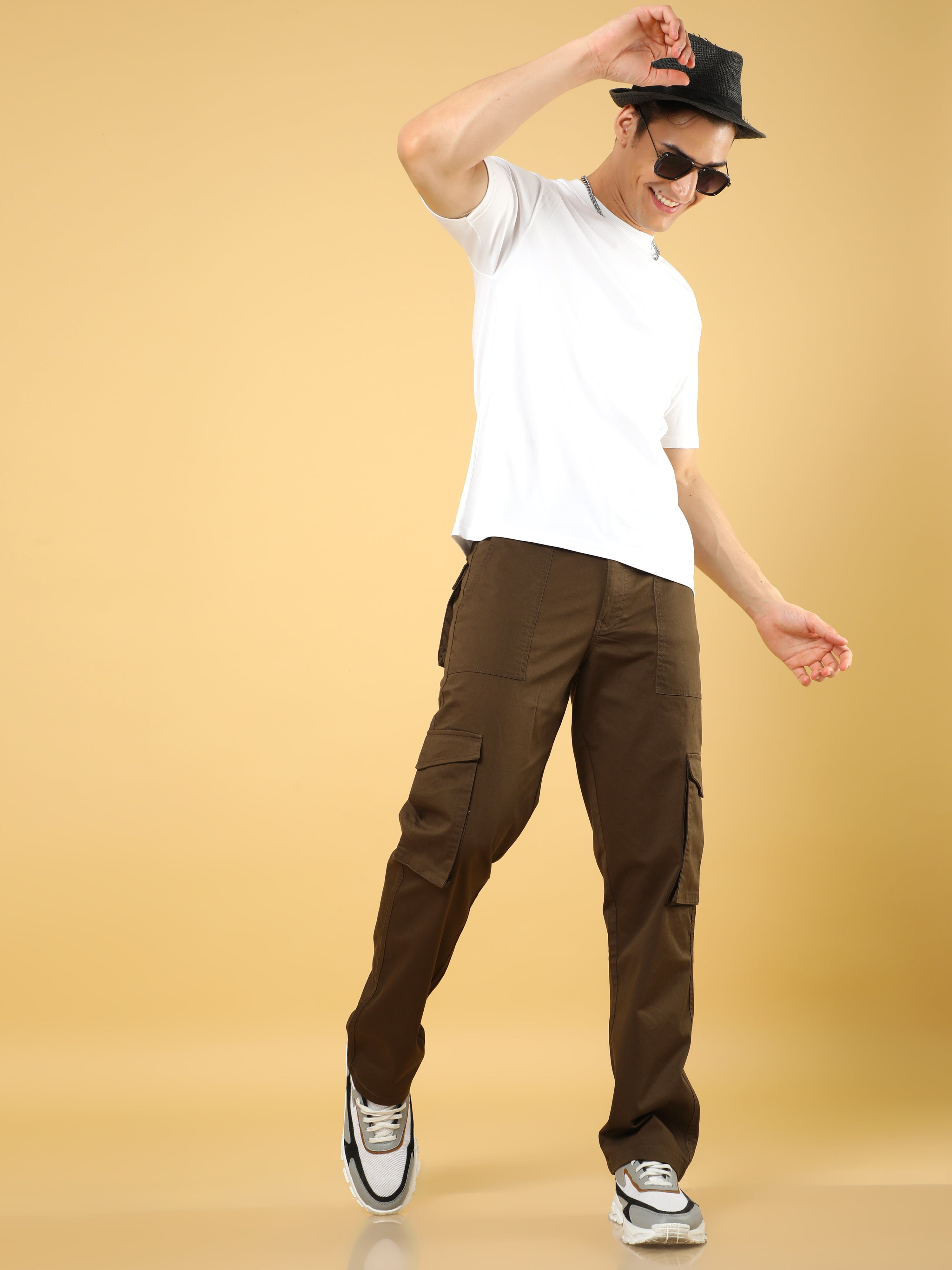 Cotton Dobby Baggy Fit Brown Cargo