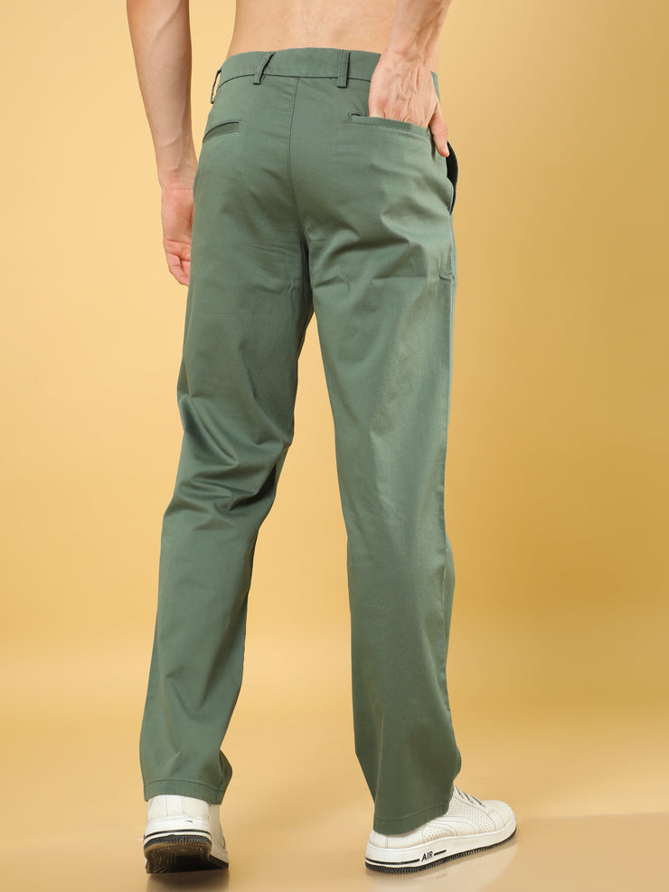 Cotton Dobby Baggy Fit Olive Trouser
