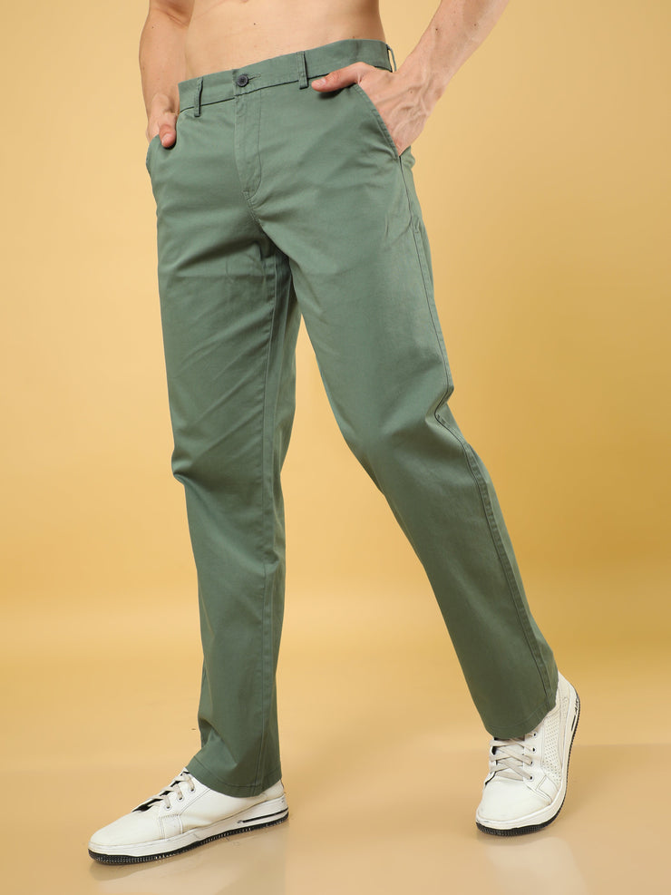 Cotton Dobby Baggy Fit Olive Trouser