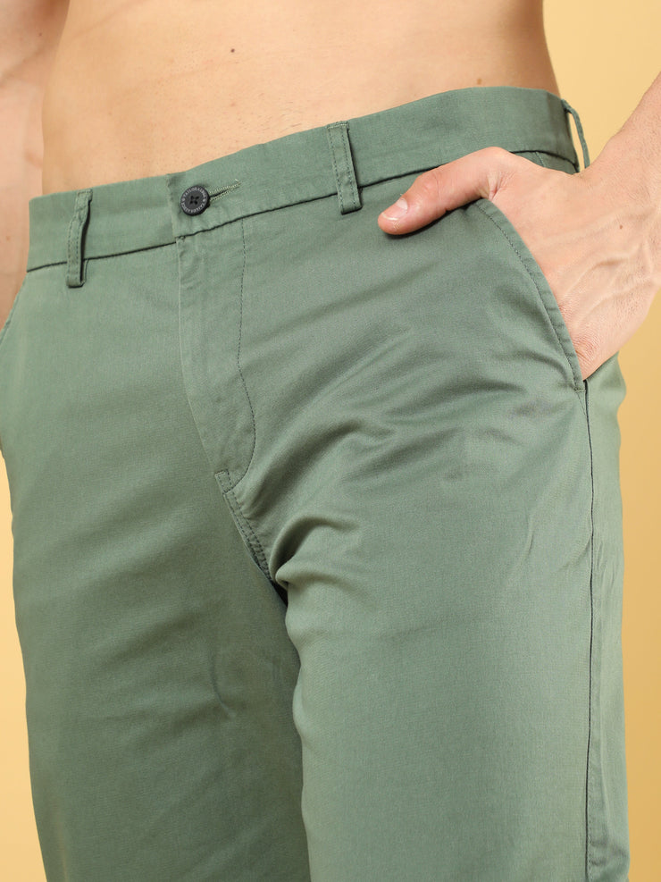Cotton Dobby Baggy Fit Olive Trouser