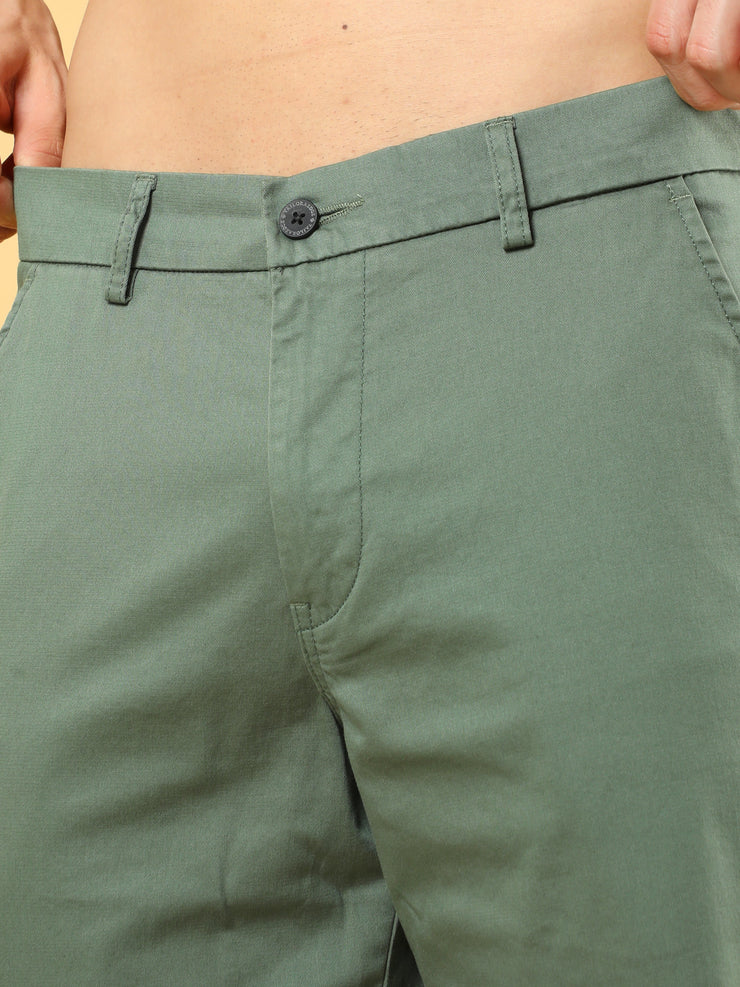 Cotton Dobby Baggy Fit Olive Trouser