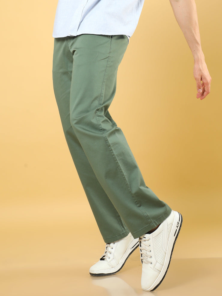 Cotton Dobby Baggy Fit Olive Trouser