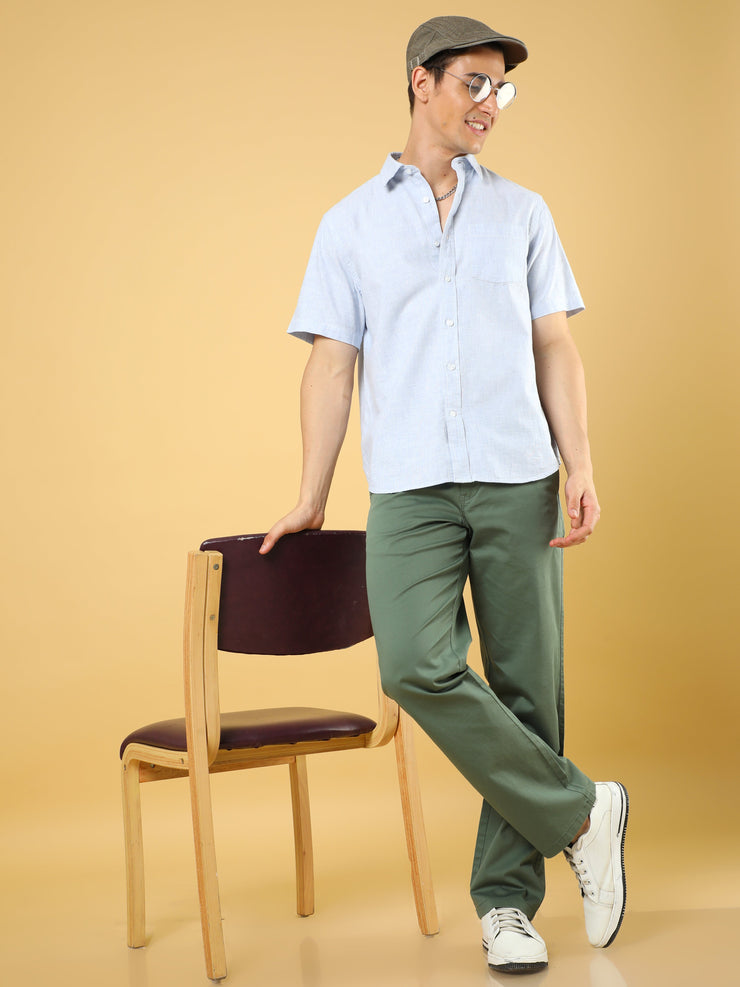 Cotton Dobby Baggy Fit Olive Trouser