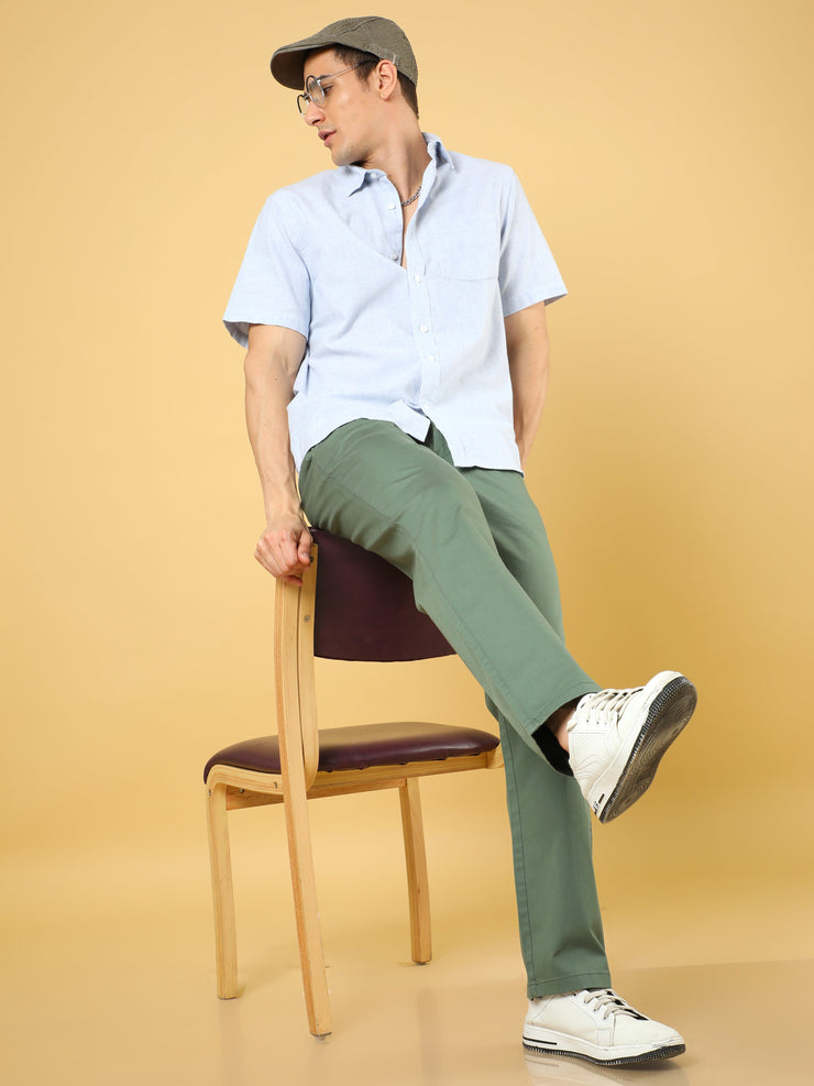 Cotton Dobby Baggy Fit Olive Trouser