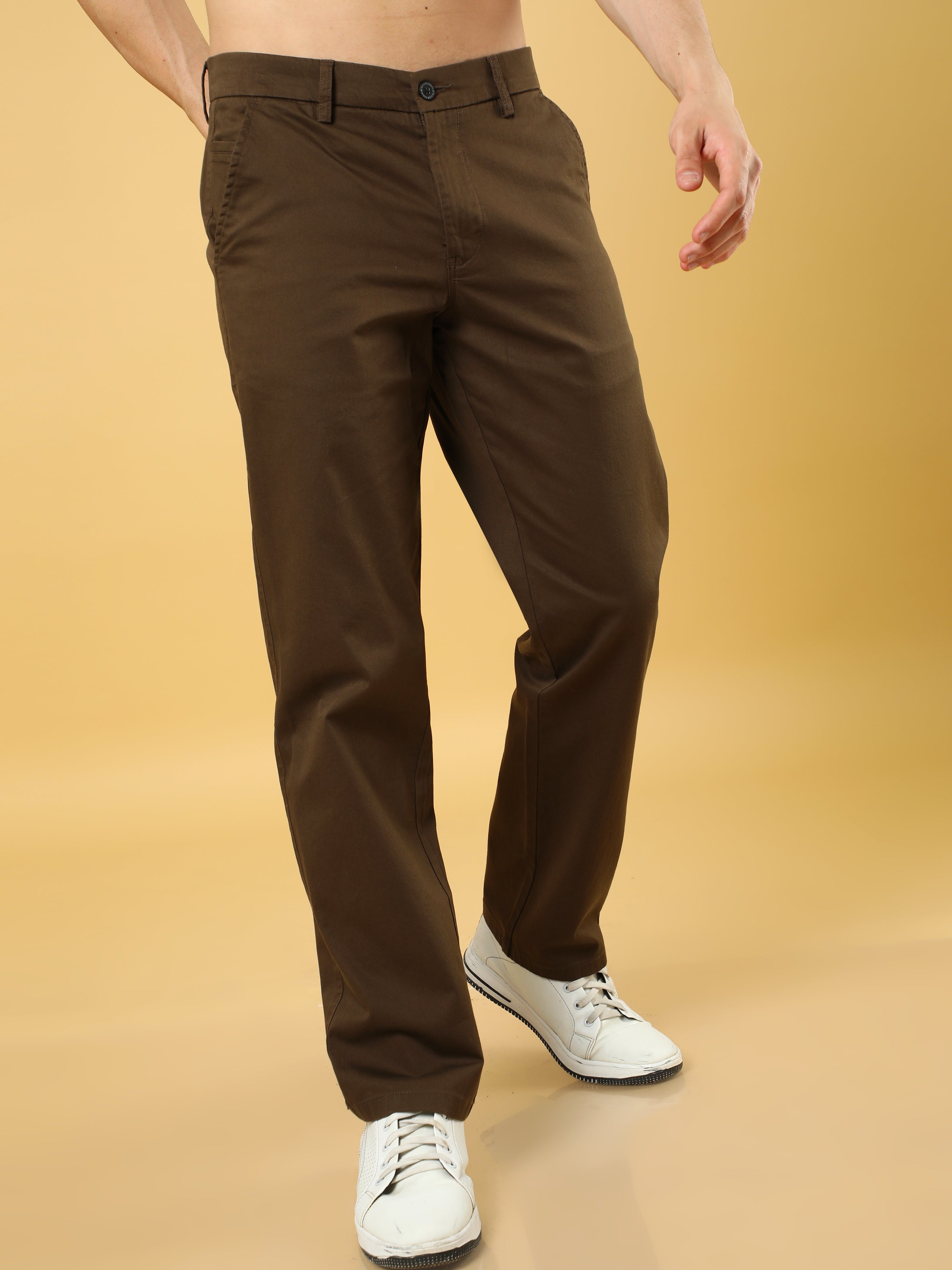 Cotton Dobby Baggy Fit Brown Trouser