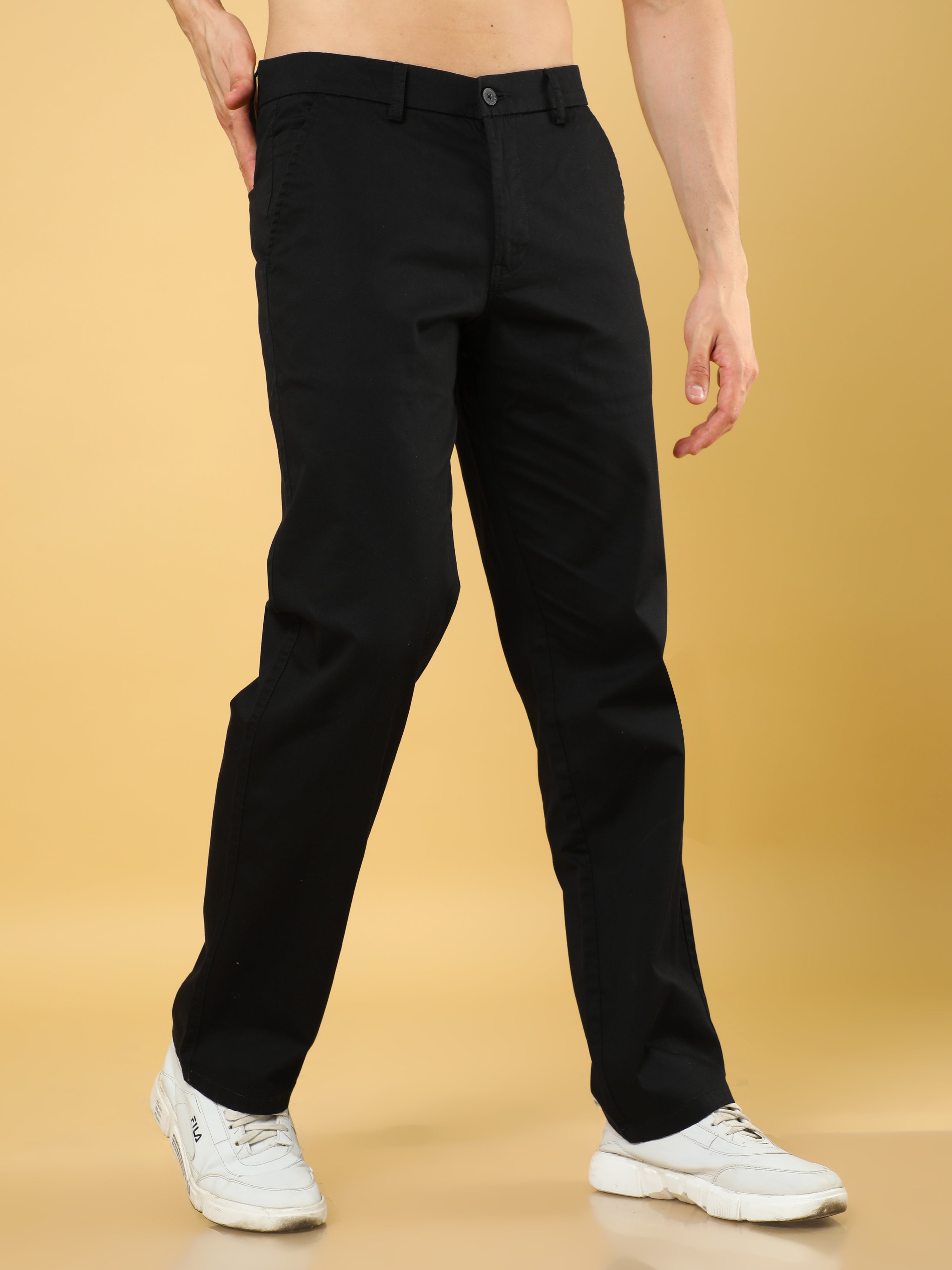 Cotton Dobby Baggy Fit Black Trouser