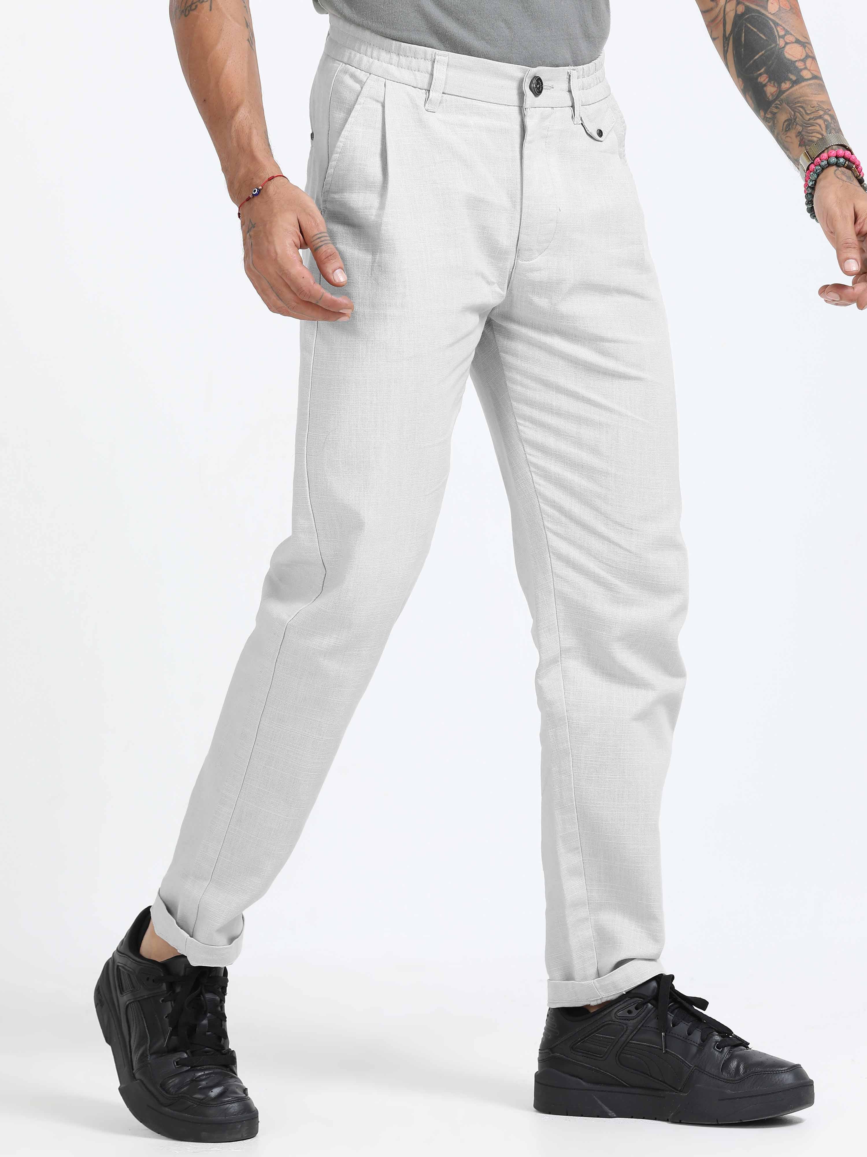 Mens White Linen Trousers