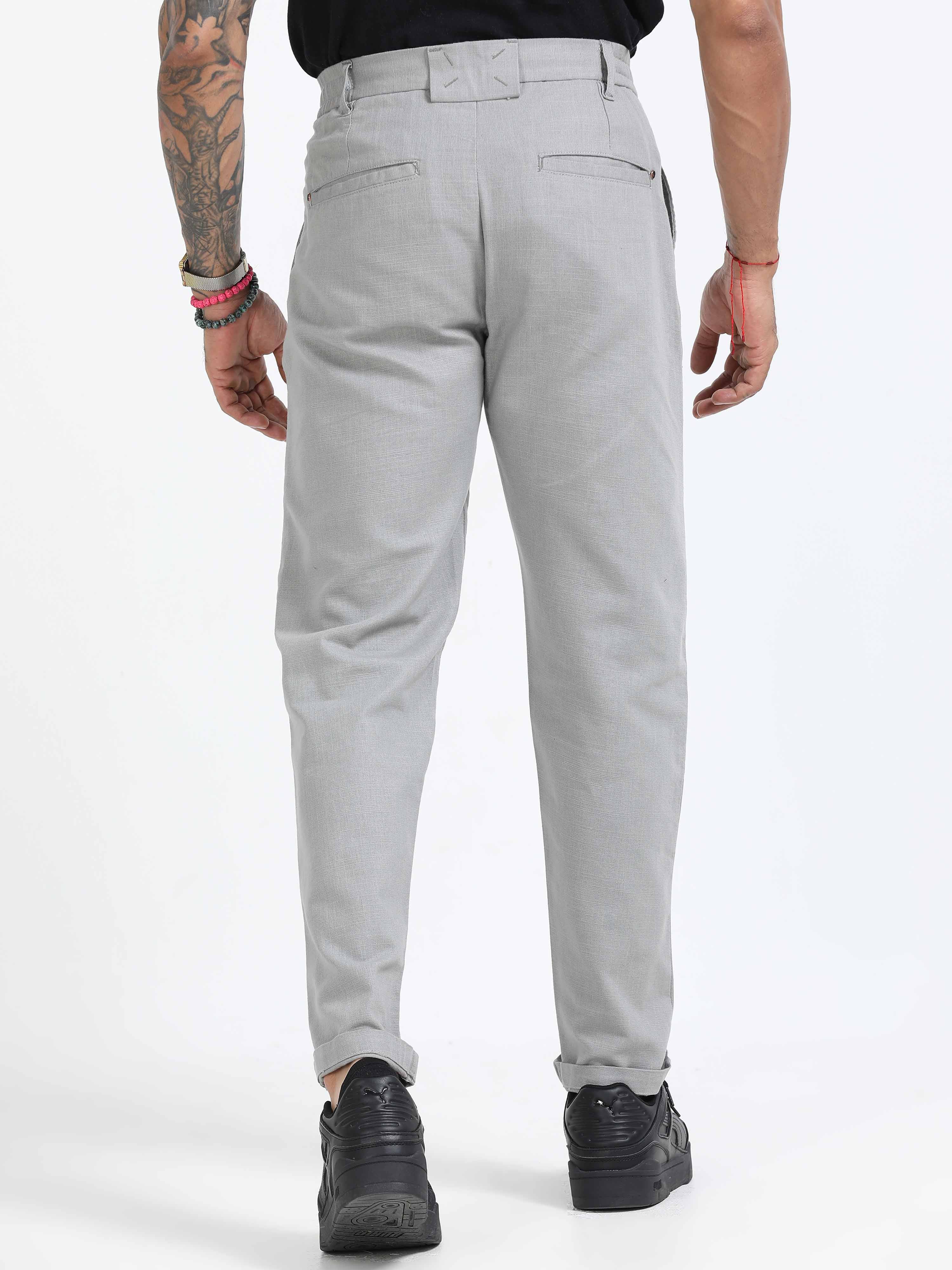Light Grey Linen Pleated Trouser for Men