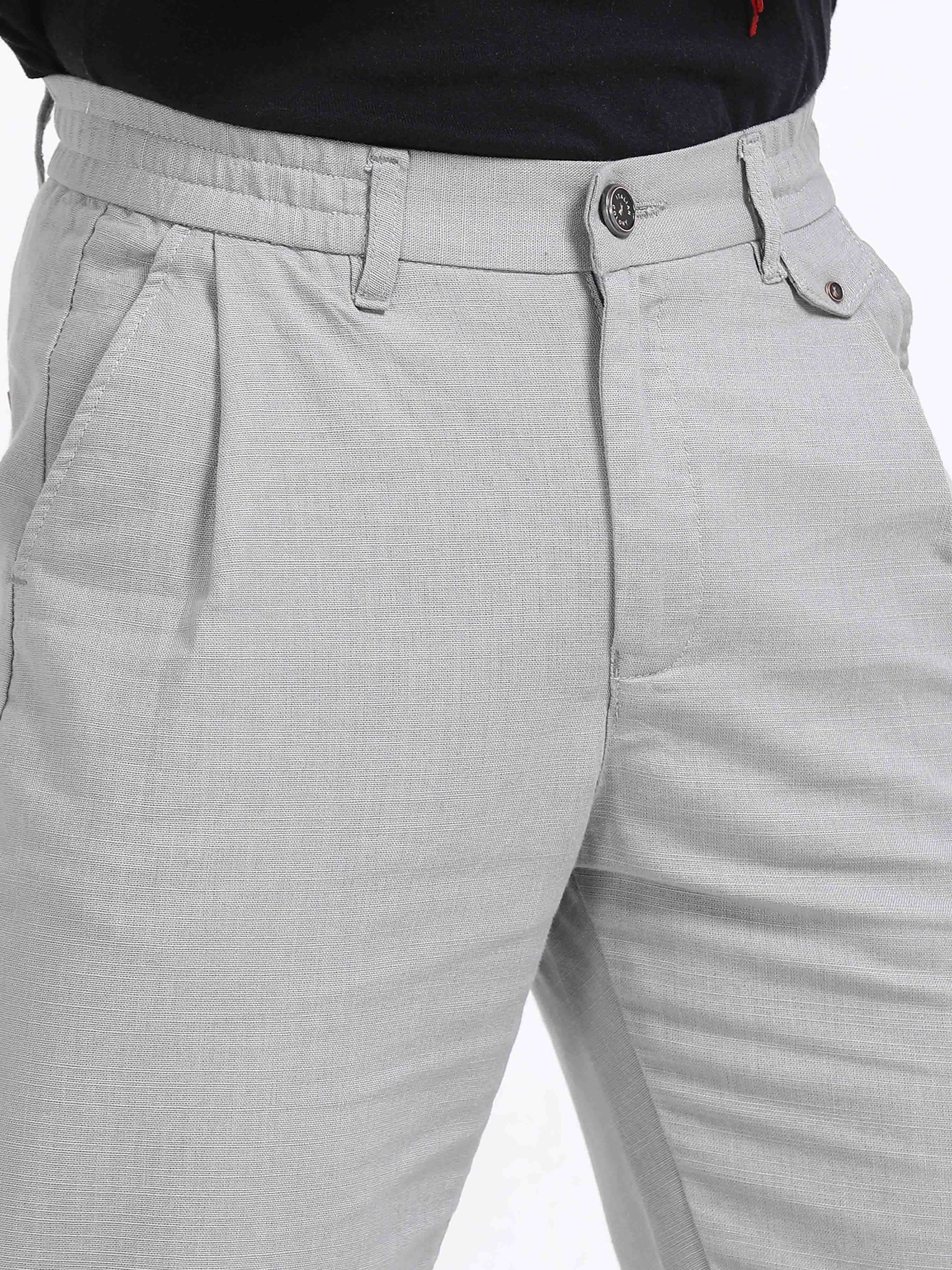 Light Grey Linen Pleated Trouser for Men