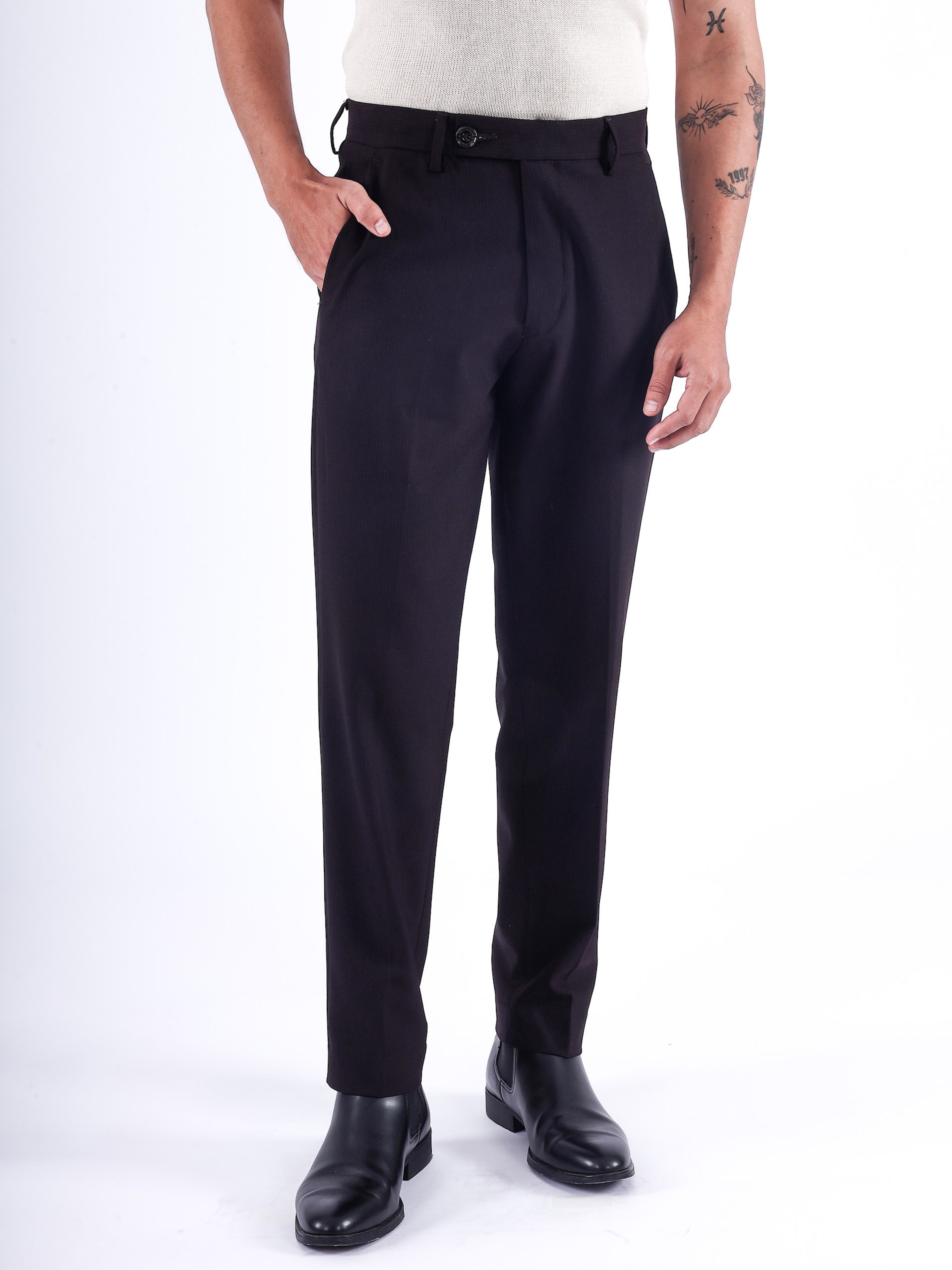 Stretch Easy Striped Formal Pants In Wine
