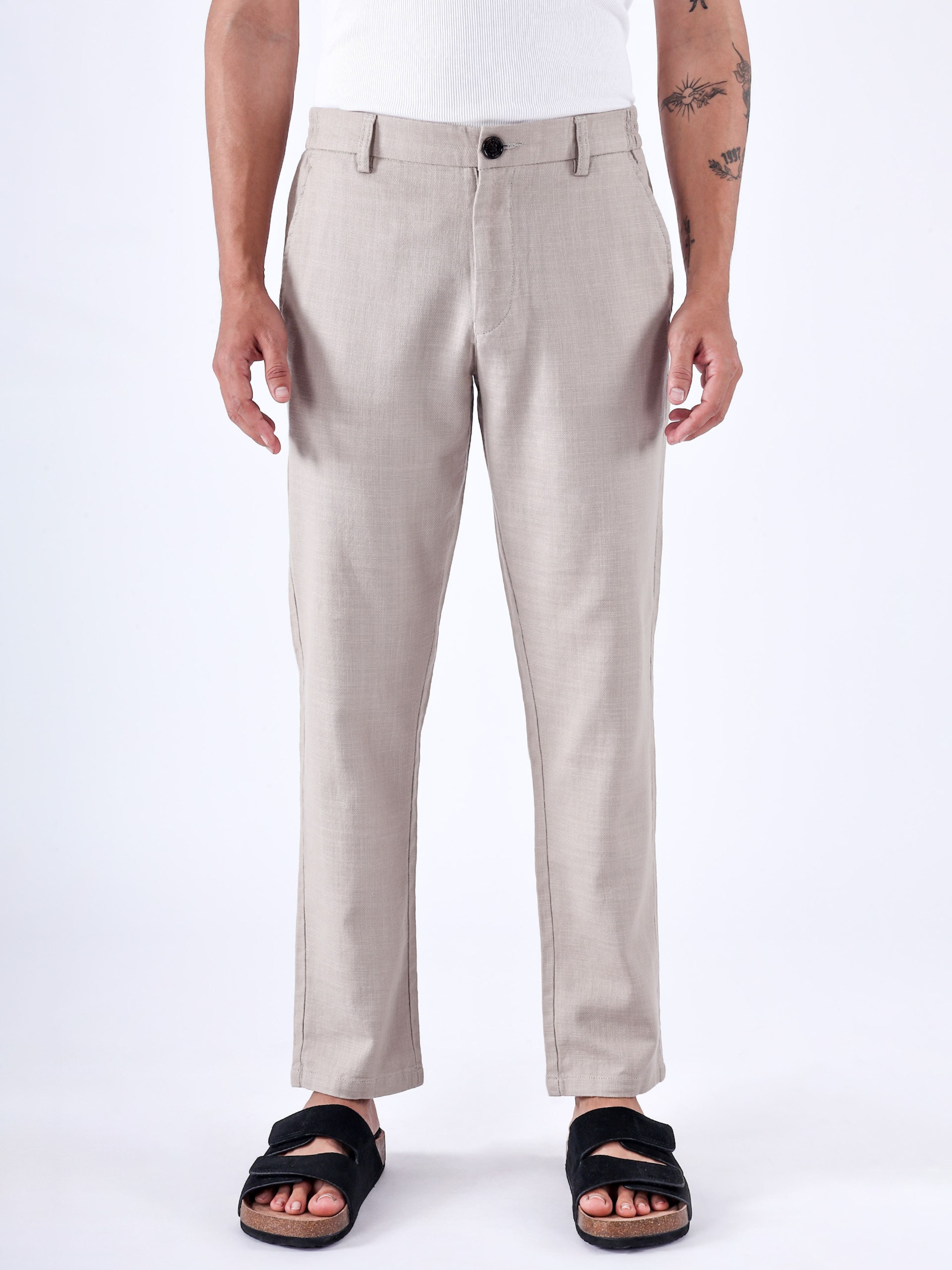 Premium Knitted Tailored Trousers In Cream