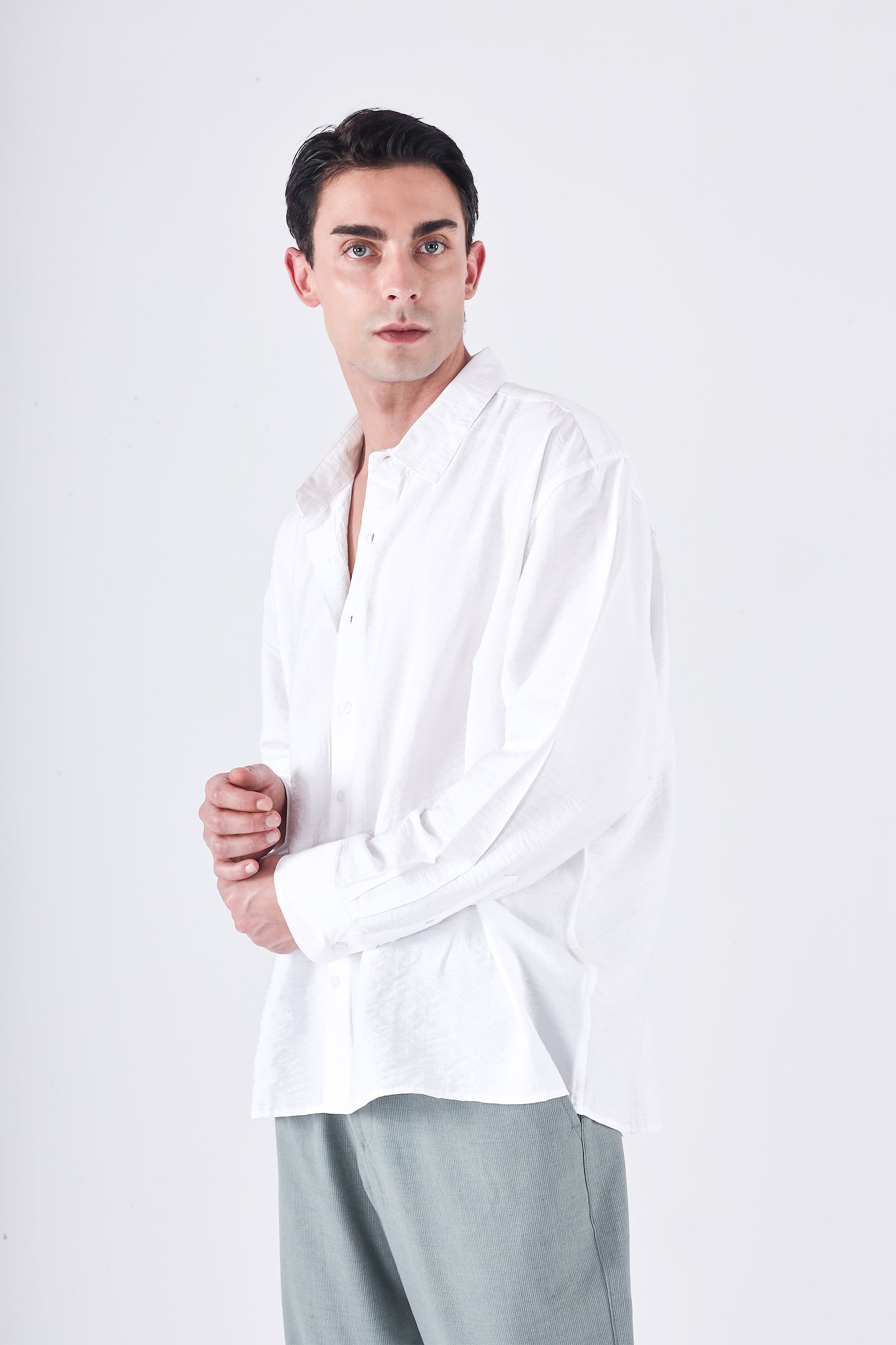 Relaxed Striped Drape Shirt In White