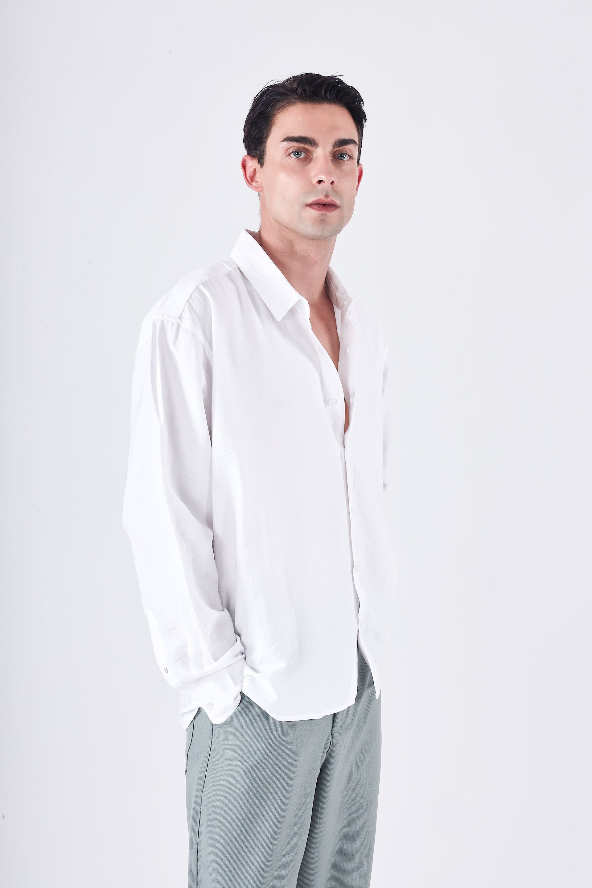 Relaxed Striped Drape Shirt In White