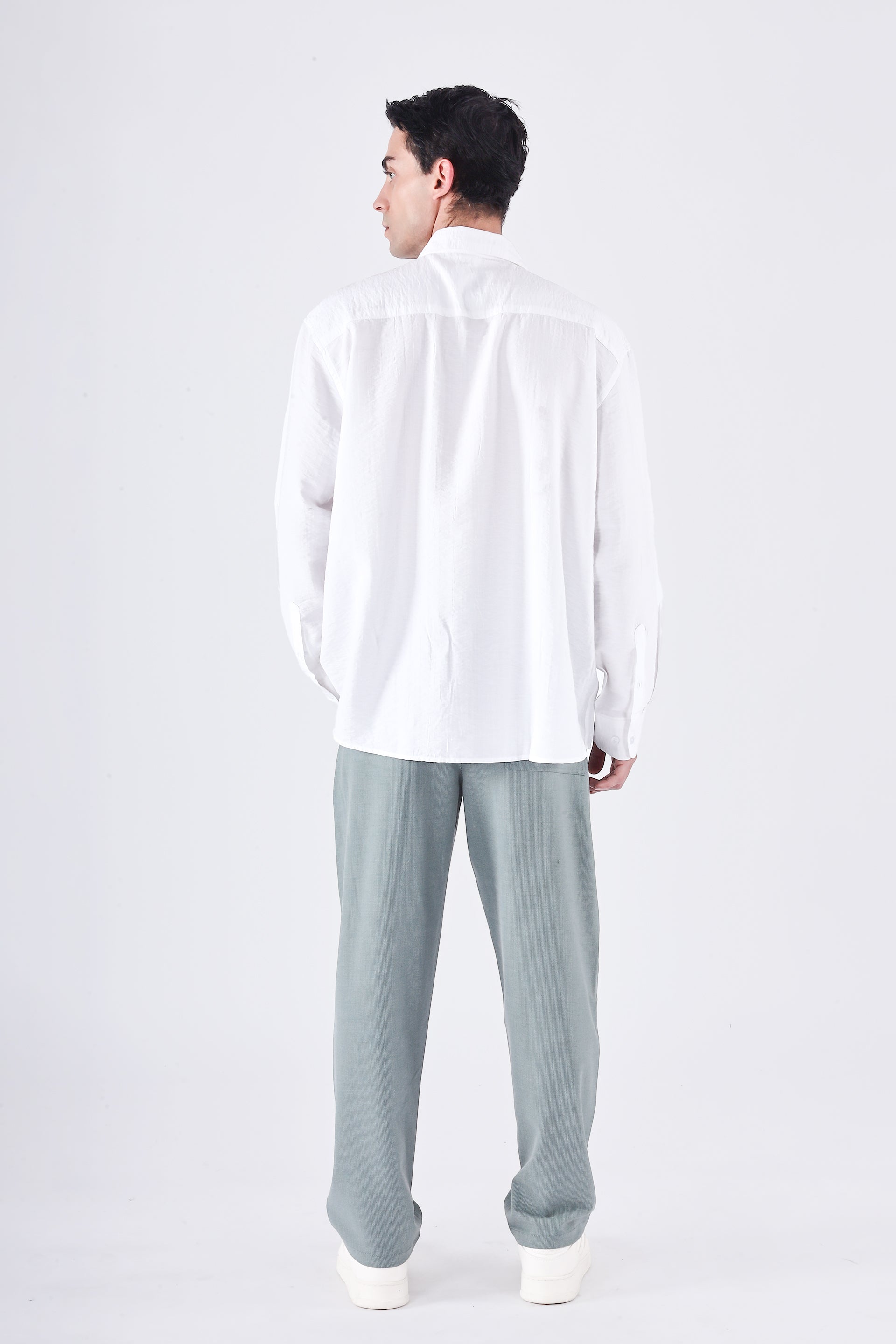 Relaxed Striped Drape Shirt In White
