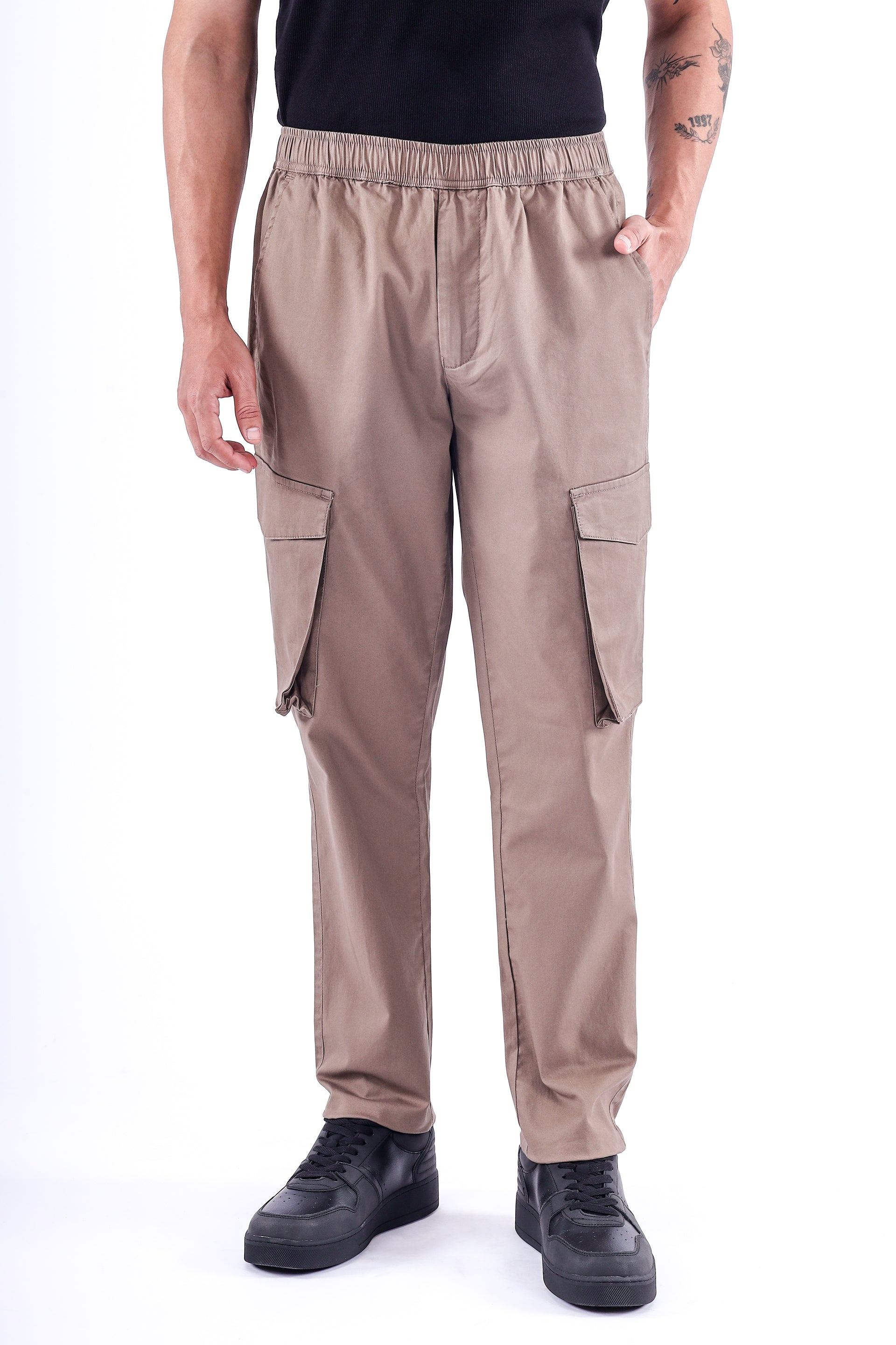 Feather Light Tailored Cargos In Khakhi