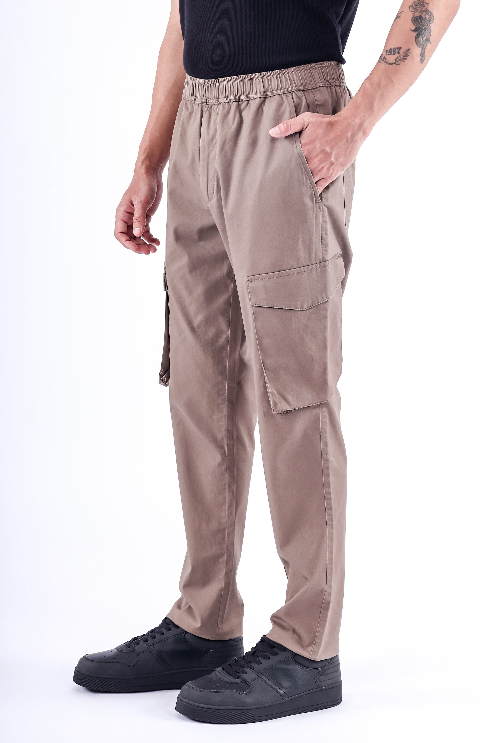 Feather Light Tailored Cargos In Khakhi