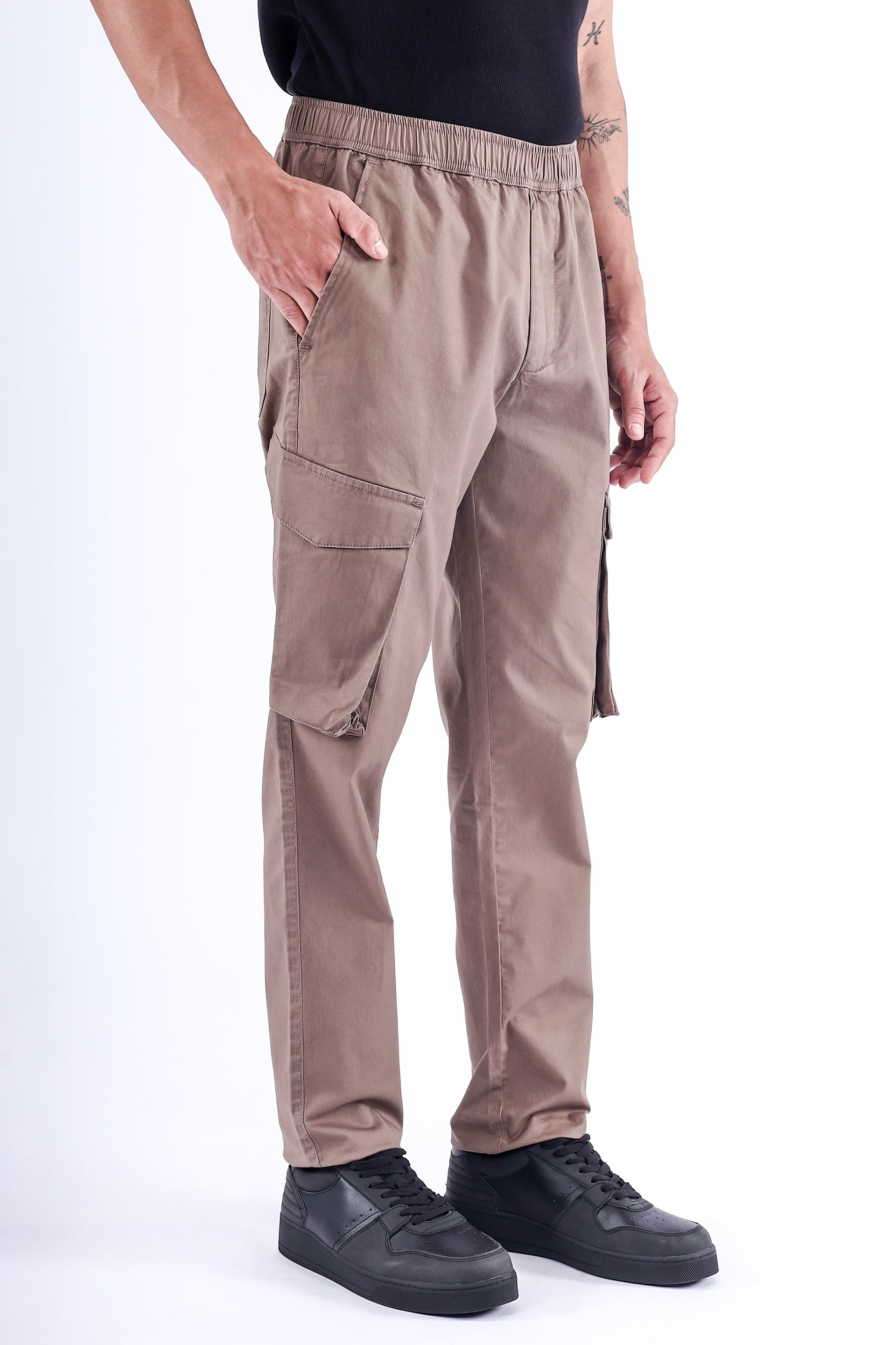 Feather Light Tailored Cargos In Khakhi