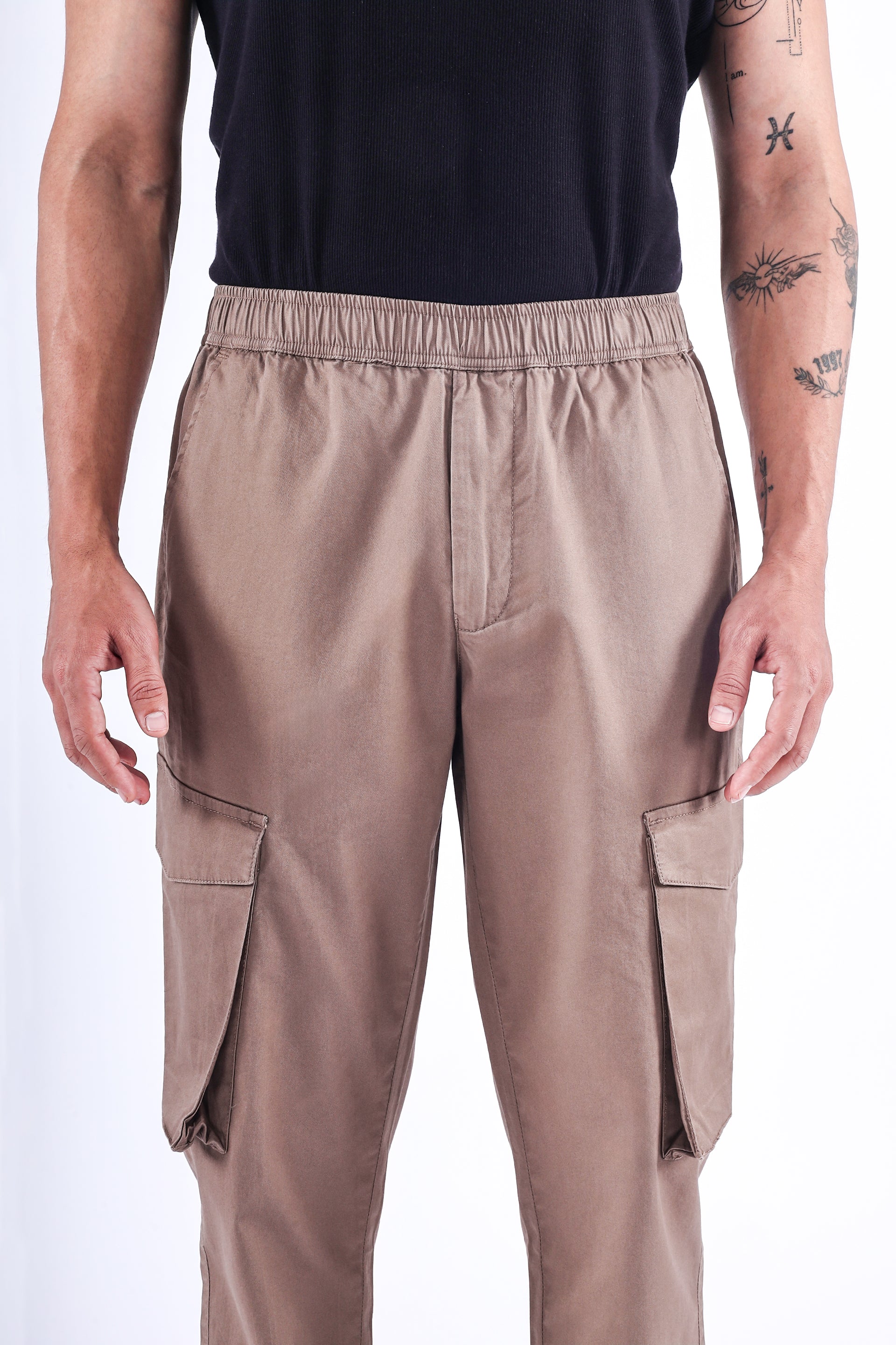 Feather Light Tailored Cargos In Khakhi