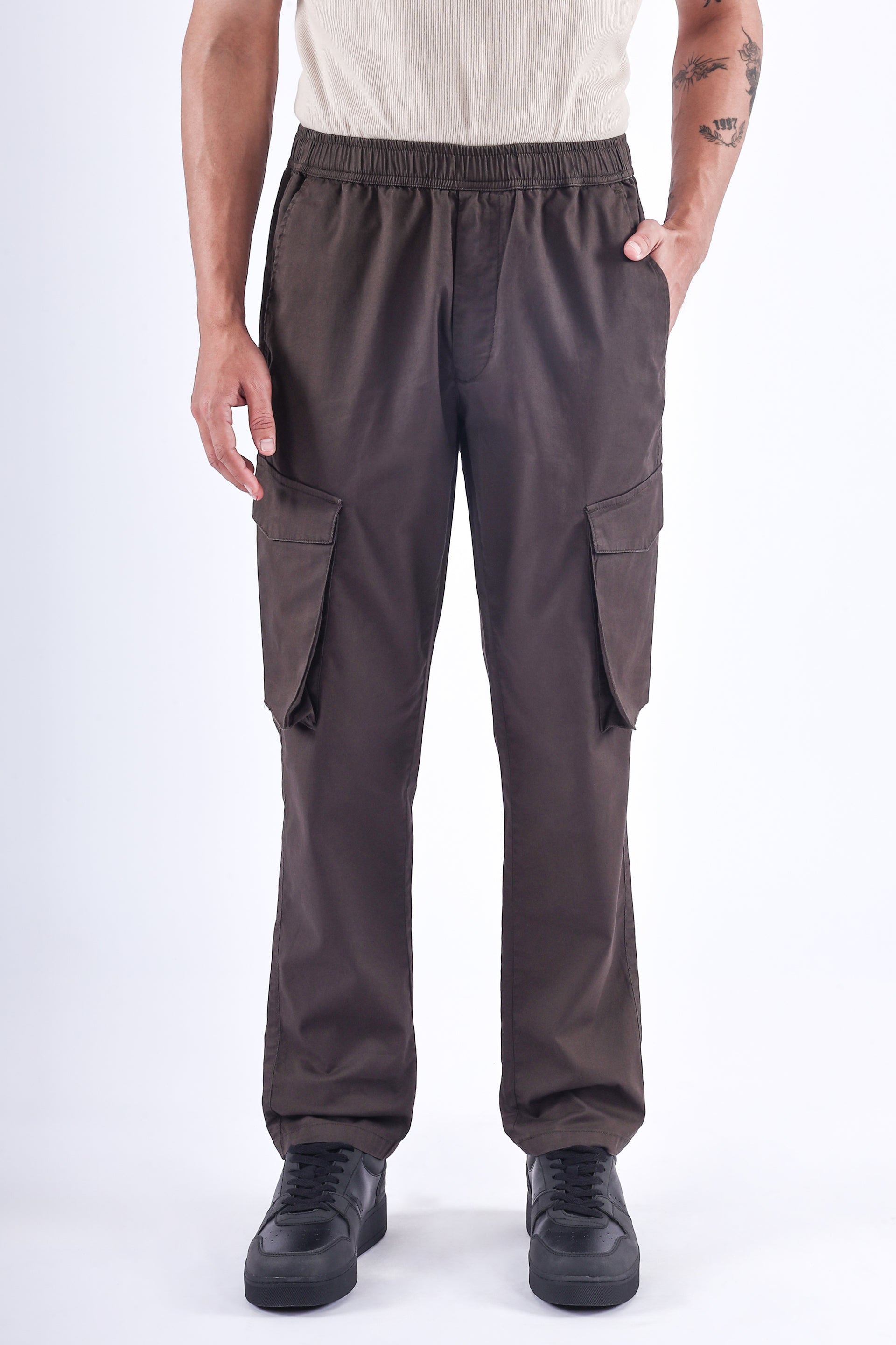 Feather Light Tailored Cargos In Brown