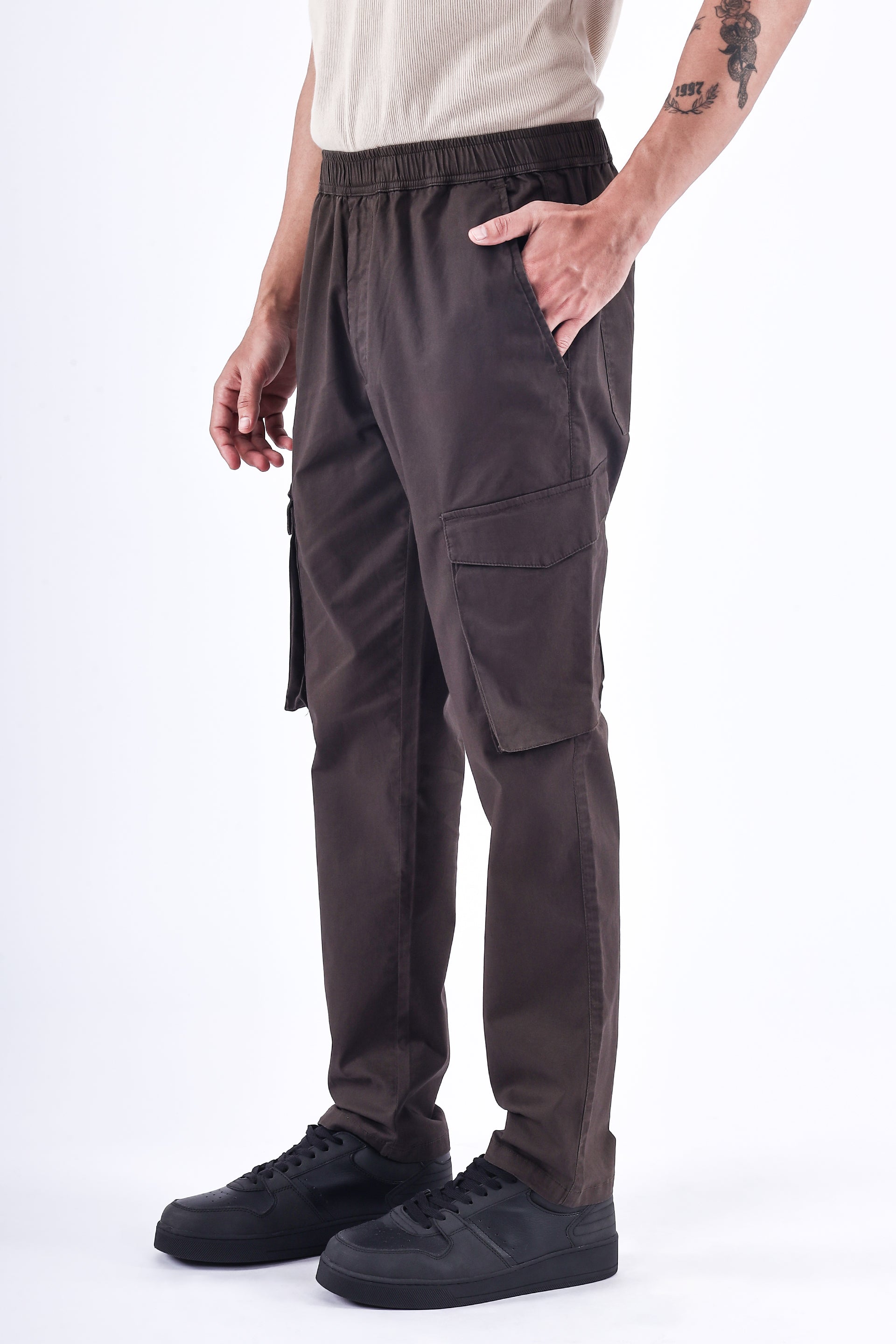 Feather Light Tailored Cargos In Brown