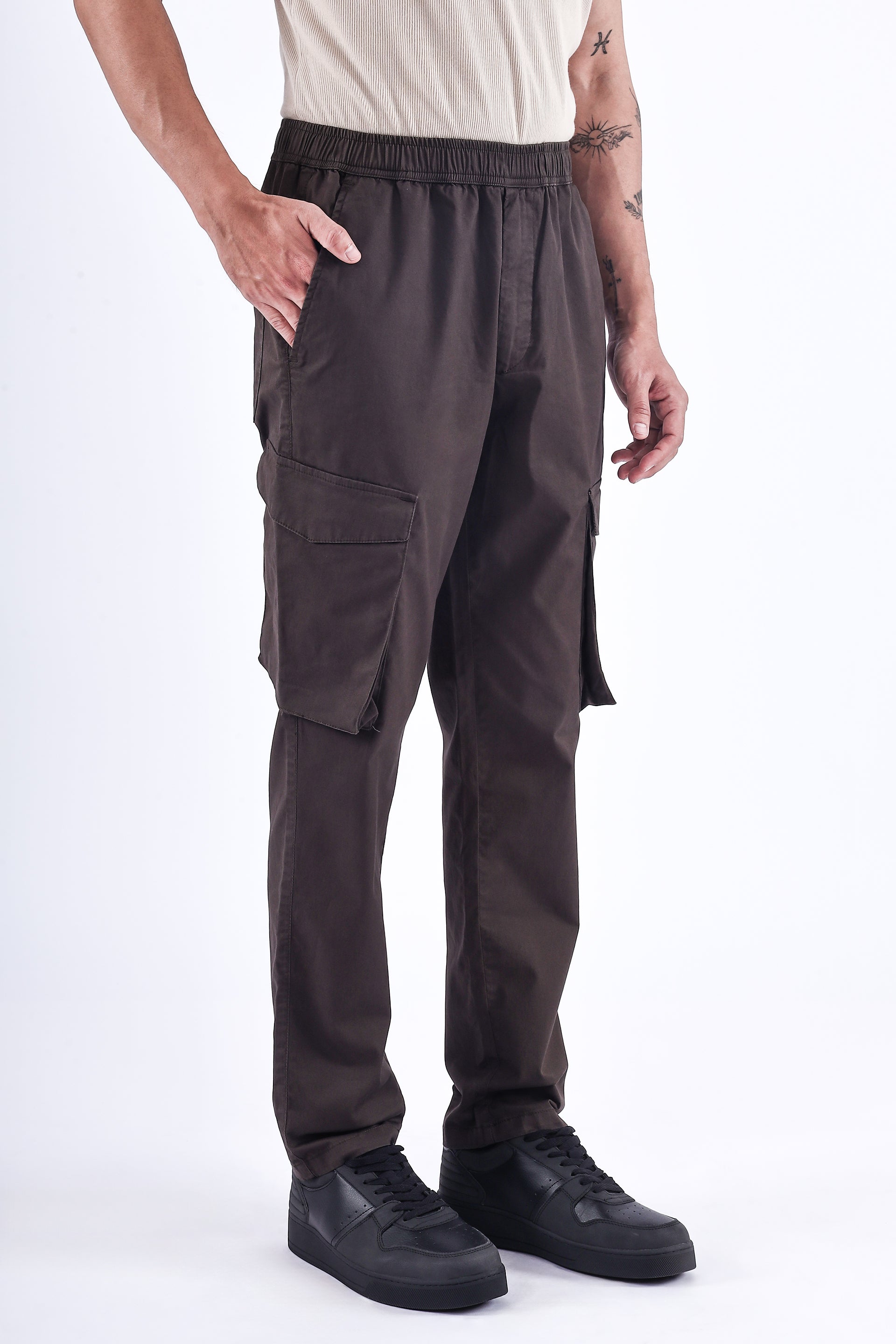 Feather Light Tailored Cargos In Brown