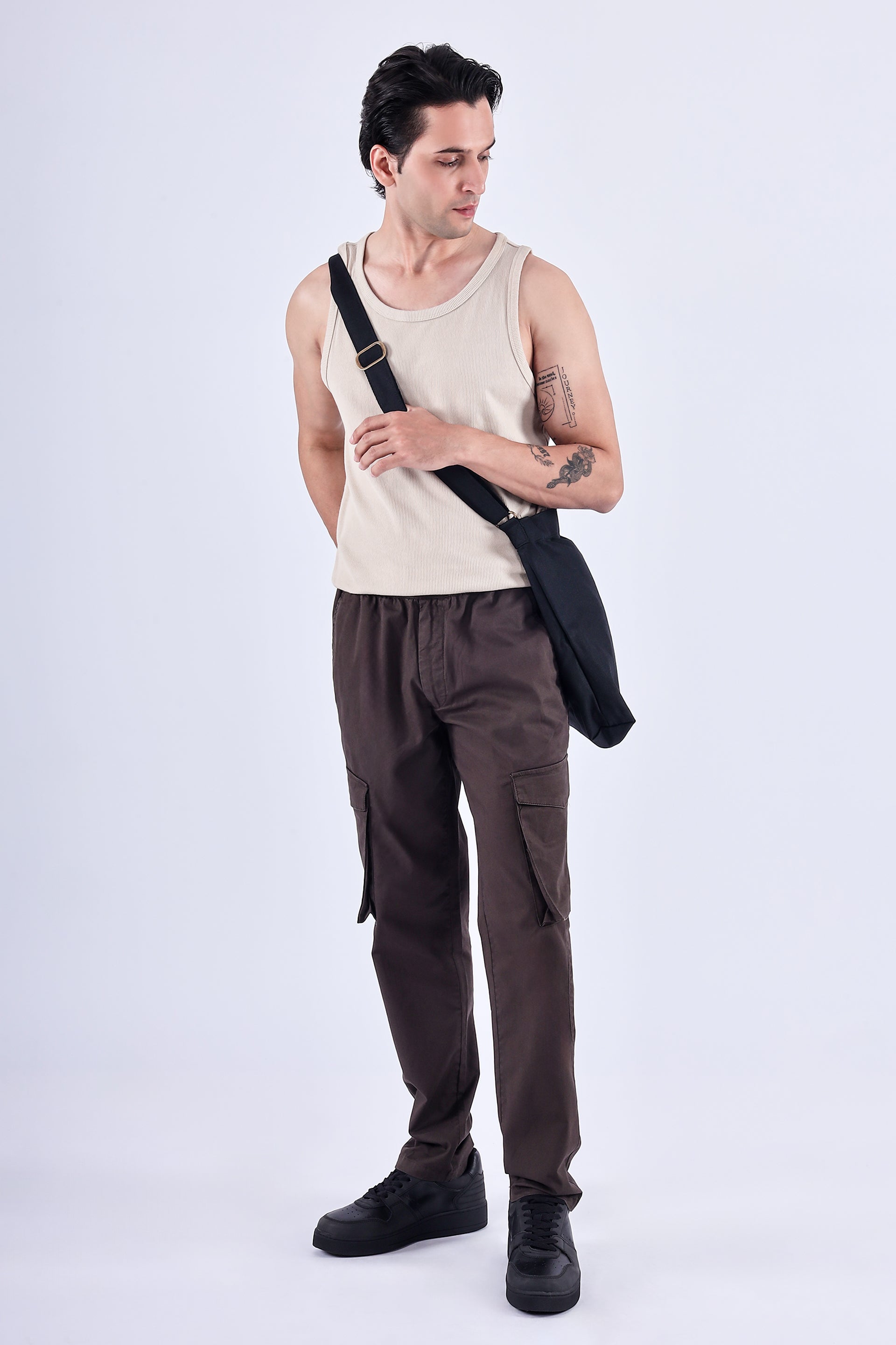 Feather Light Tailored Cargos In Brown
