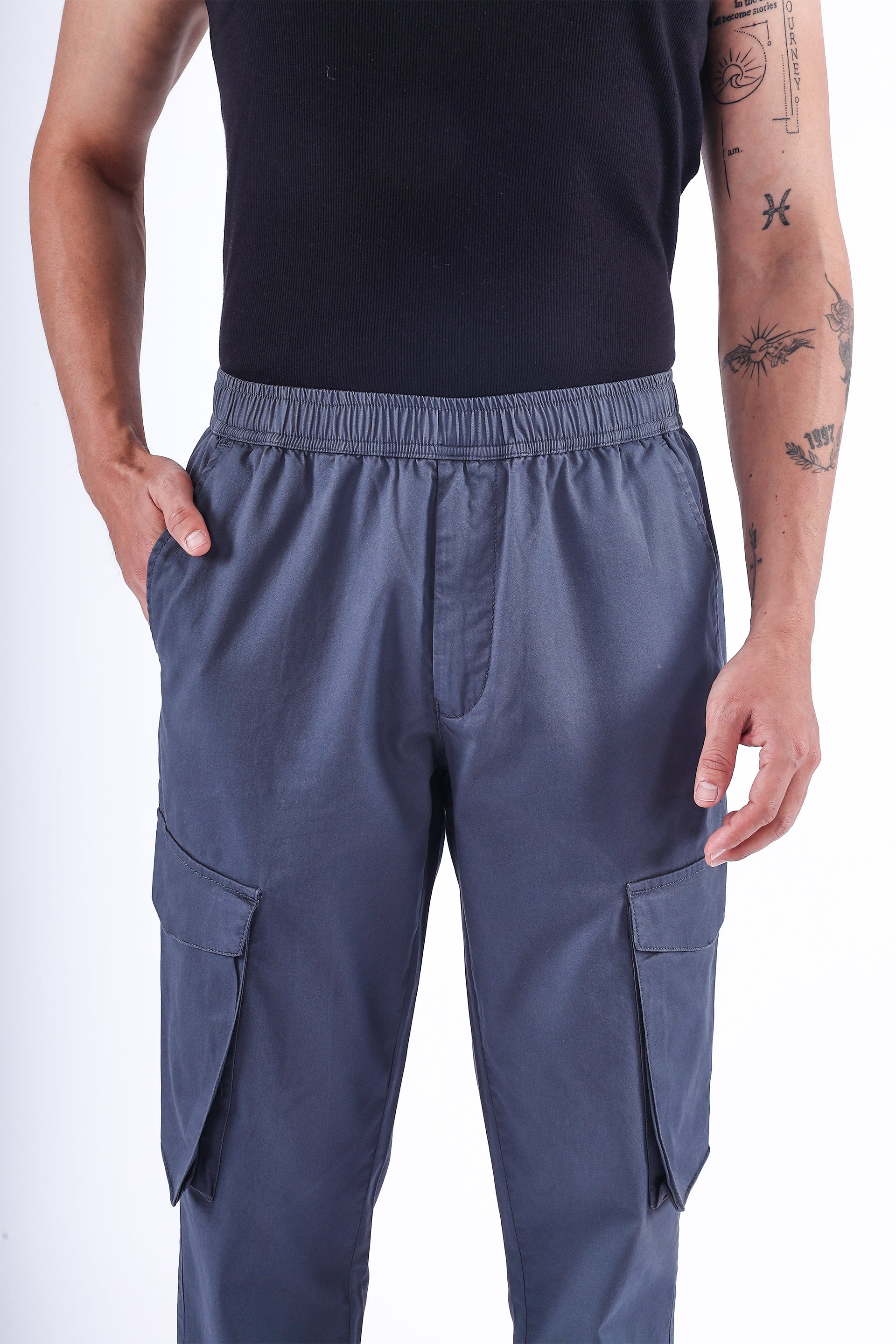 Feather Light Tailored Cargos In Grey