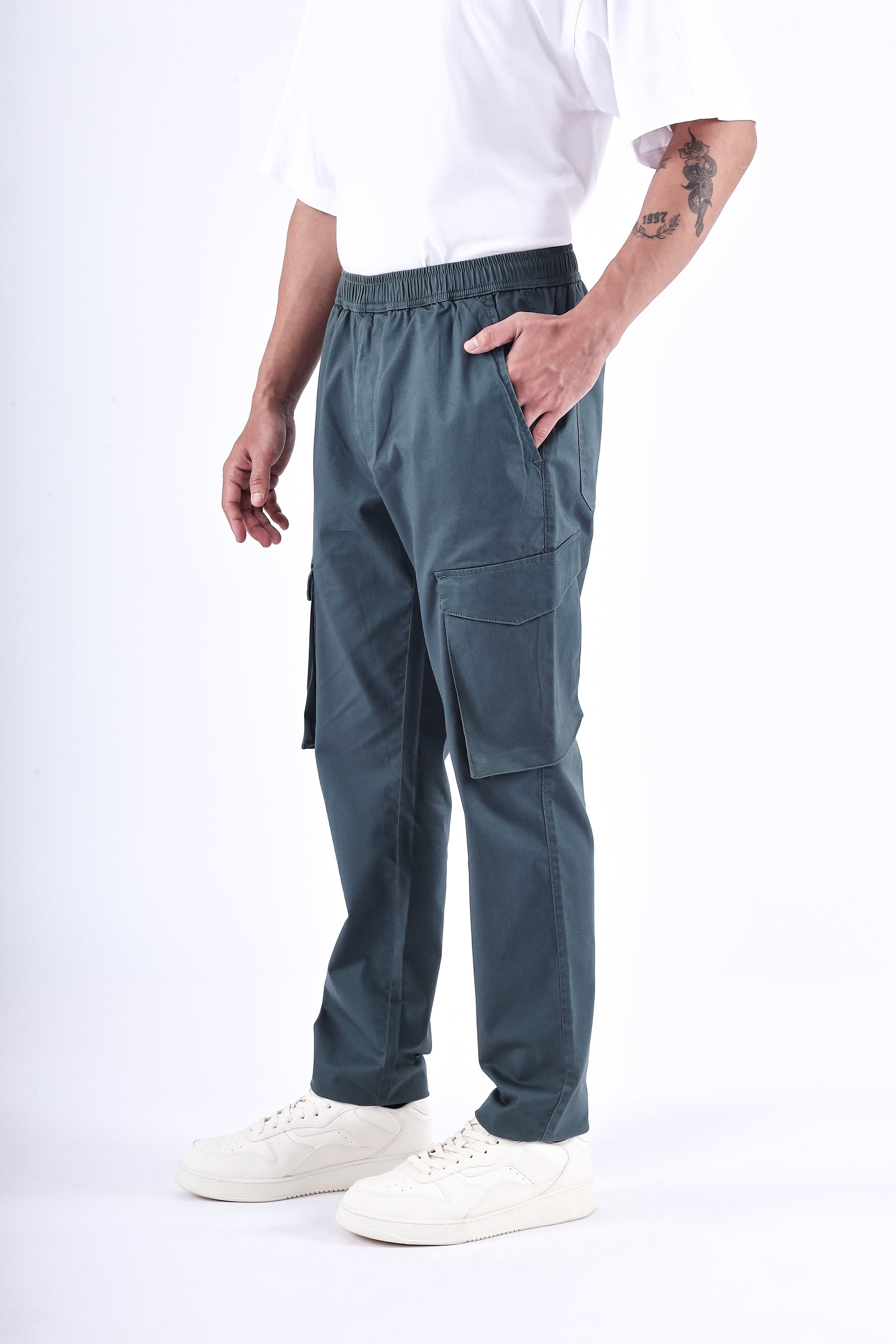 Feather Light Tailored Cargos In Green