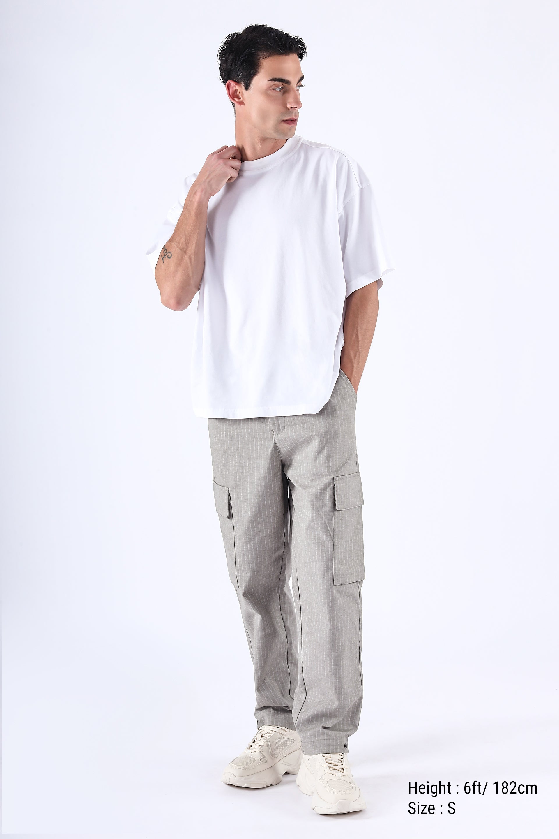 Air Striped Relaxed Cargos In Grey