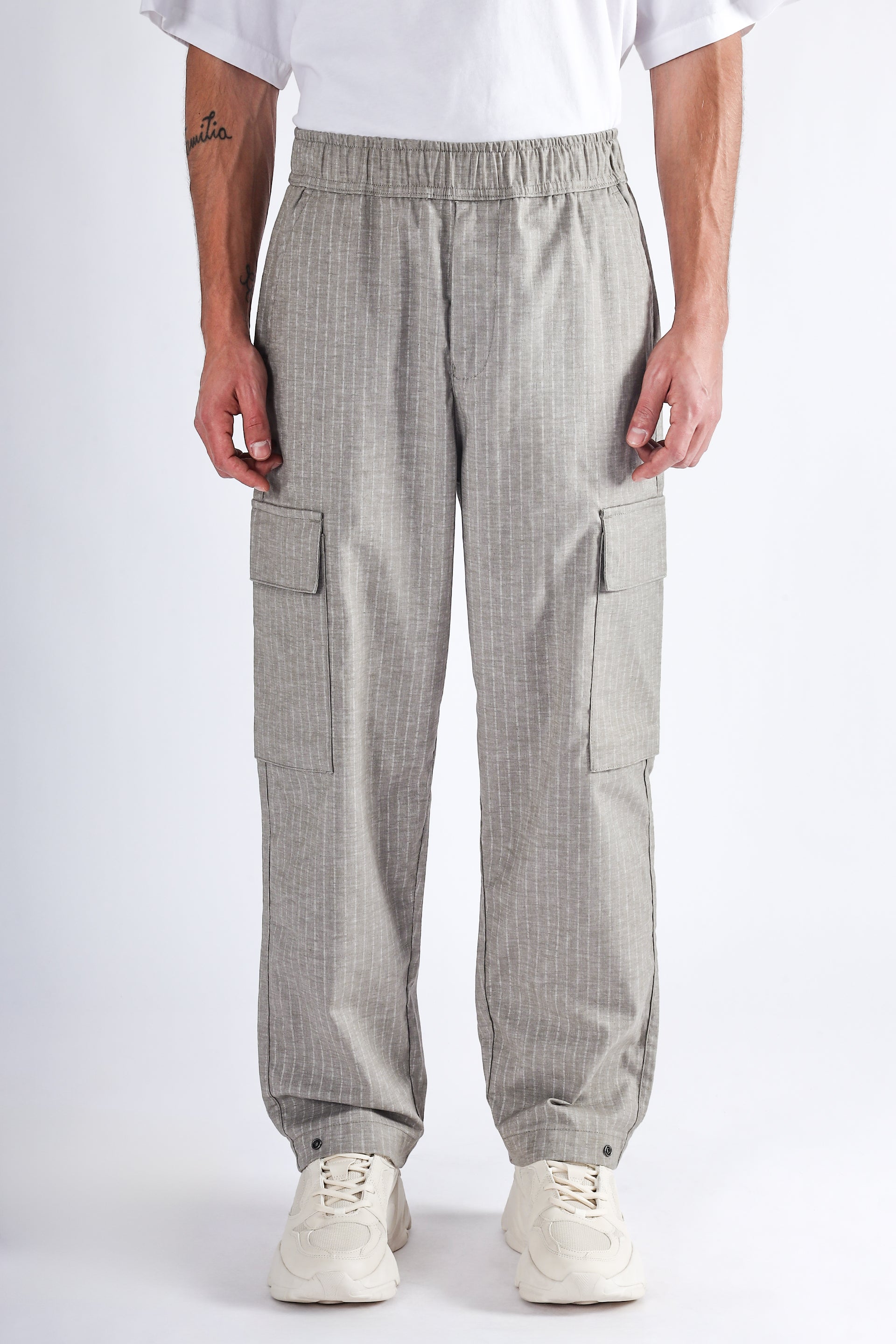 Air Striped Relaxed Cargos In Grey