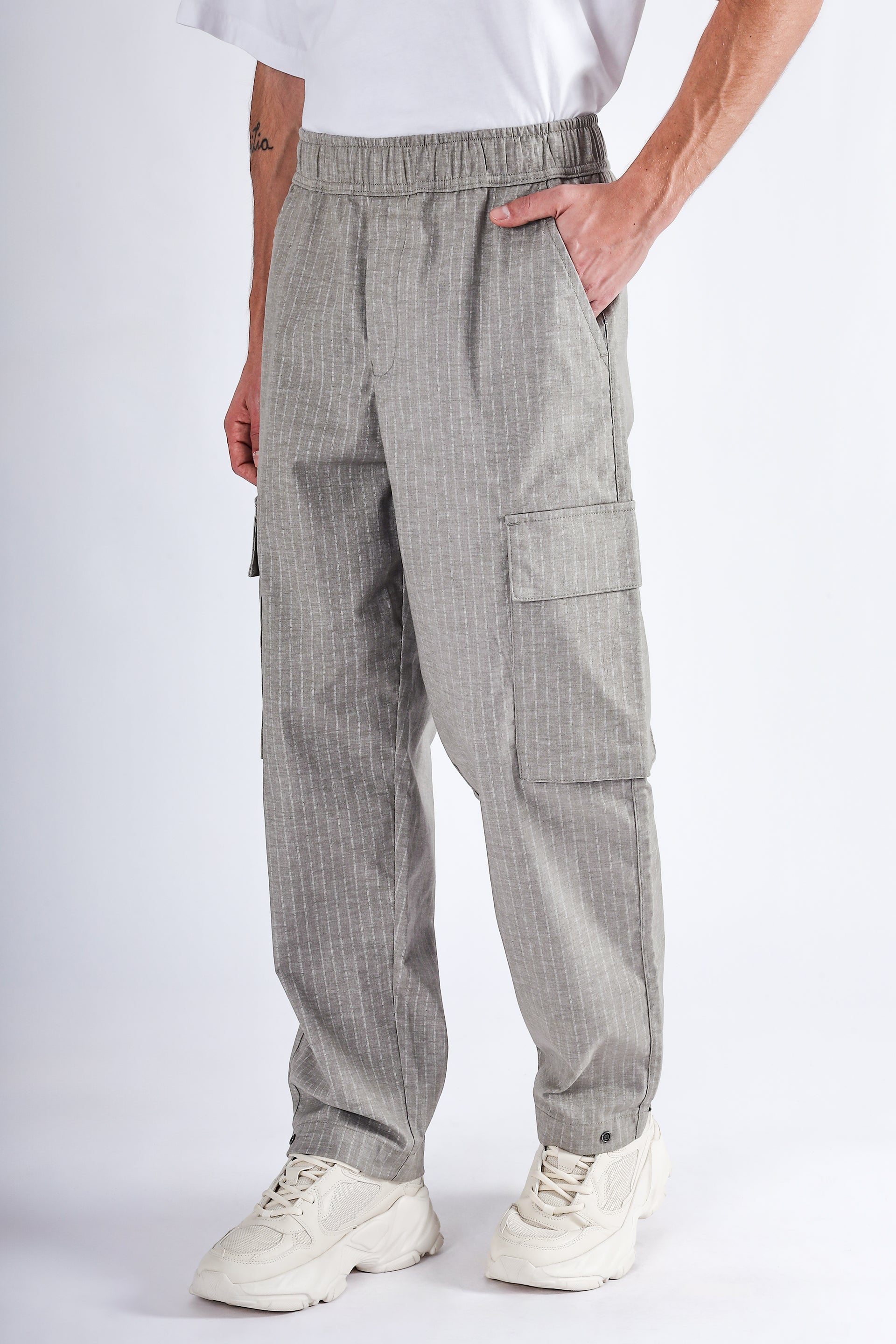 Air Striped Relaxed Cargos In Grey