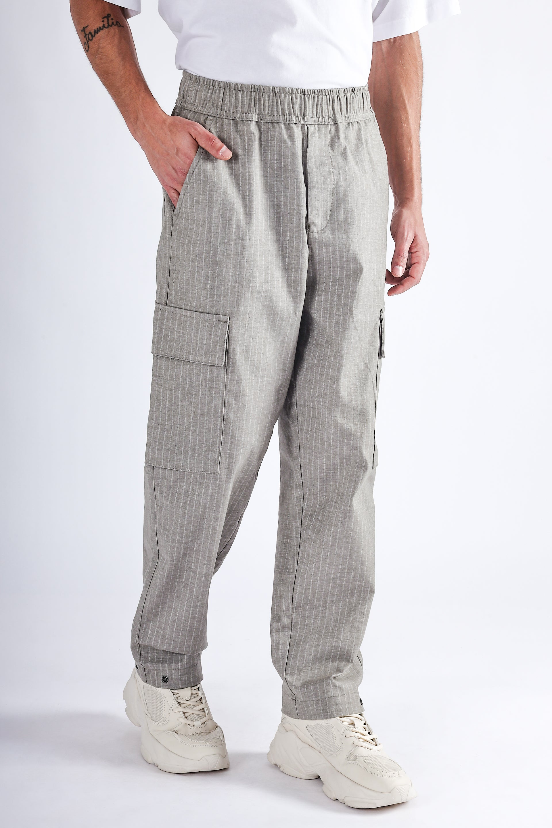 Air Striped Relaxed Cargos In Grey