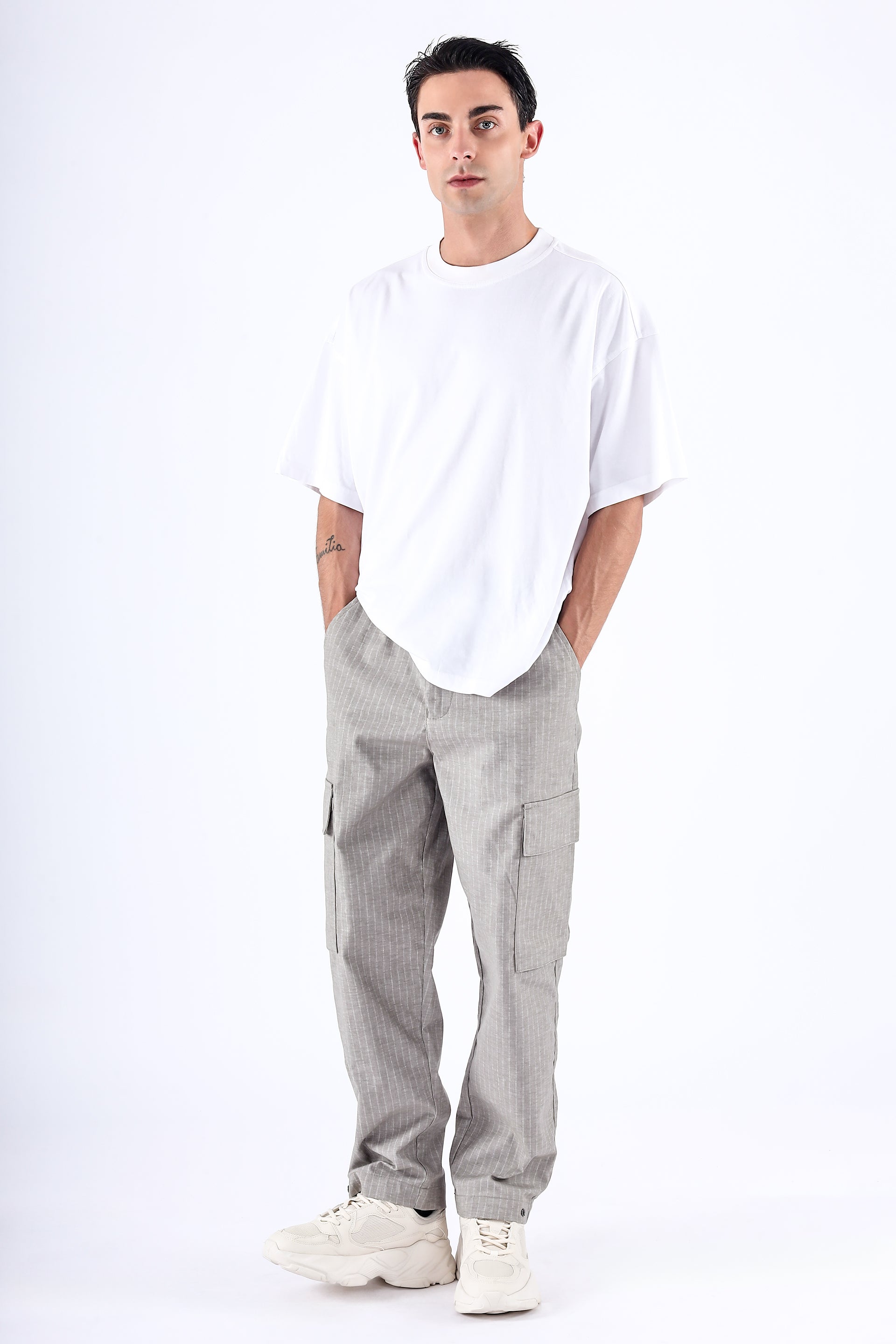 Air Striped Relaxed Cargos In Grey