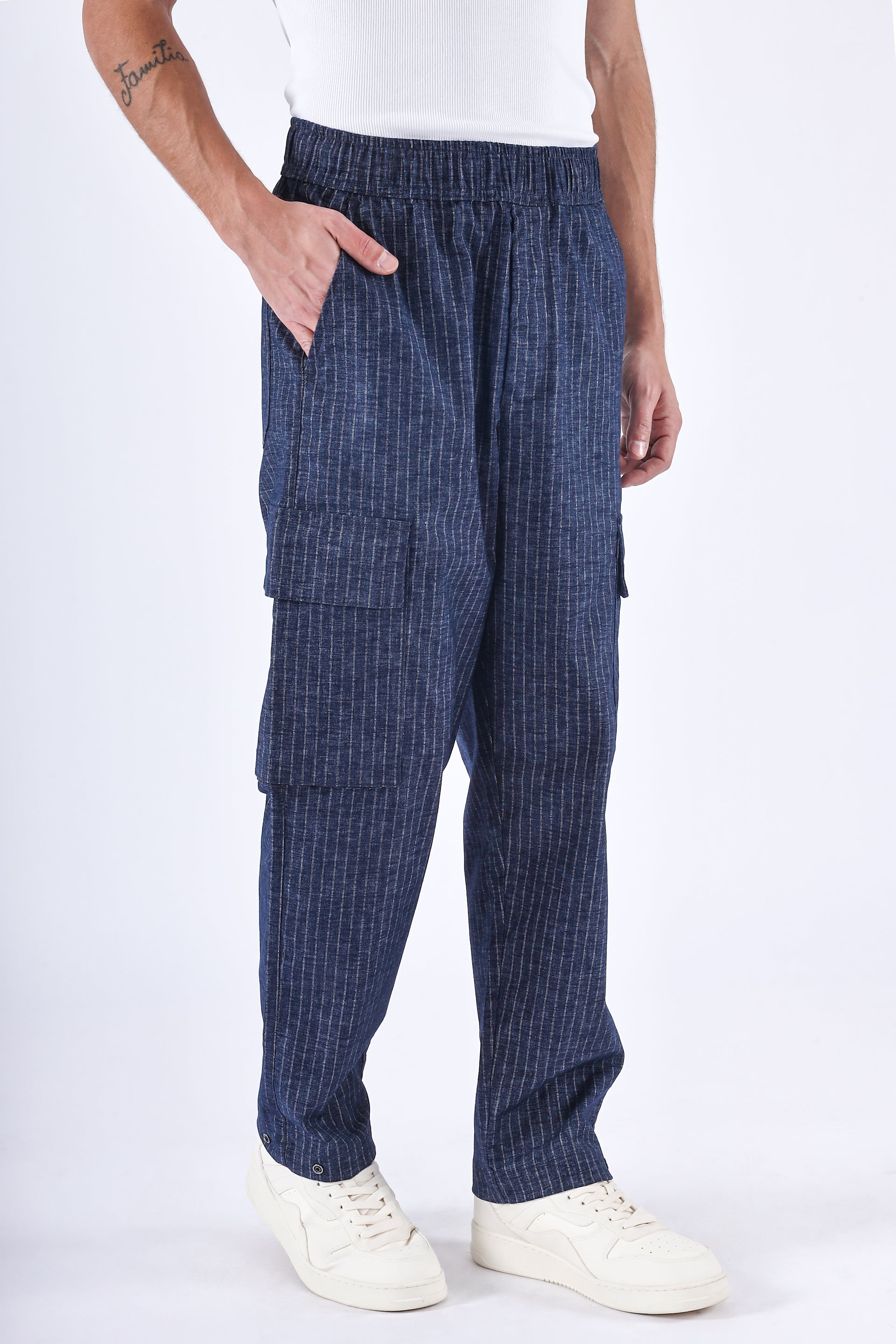 Air Striped Relaxed Cargos In Navy