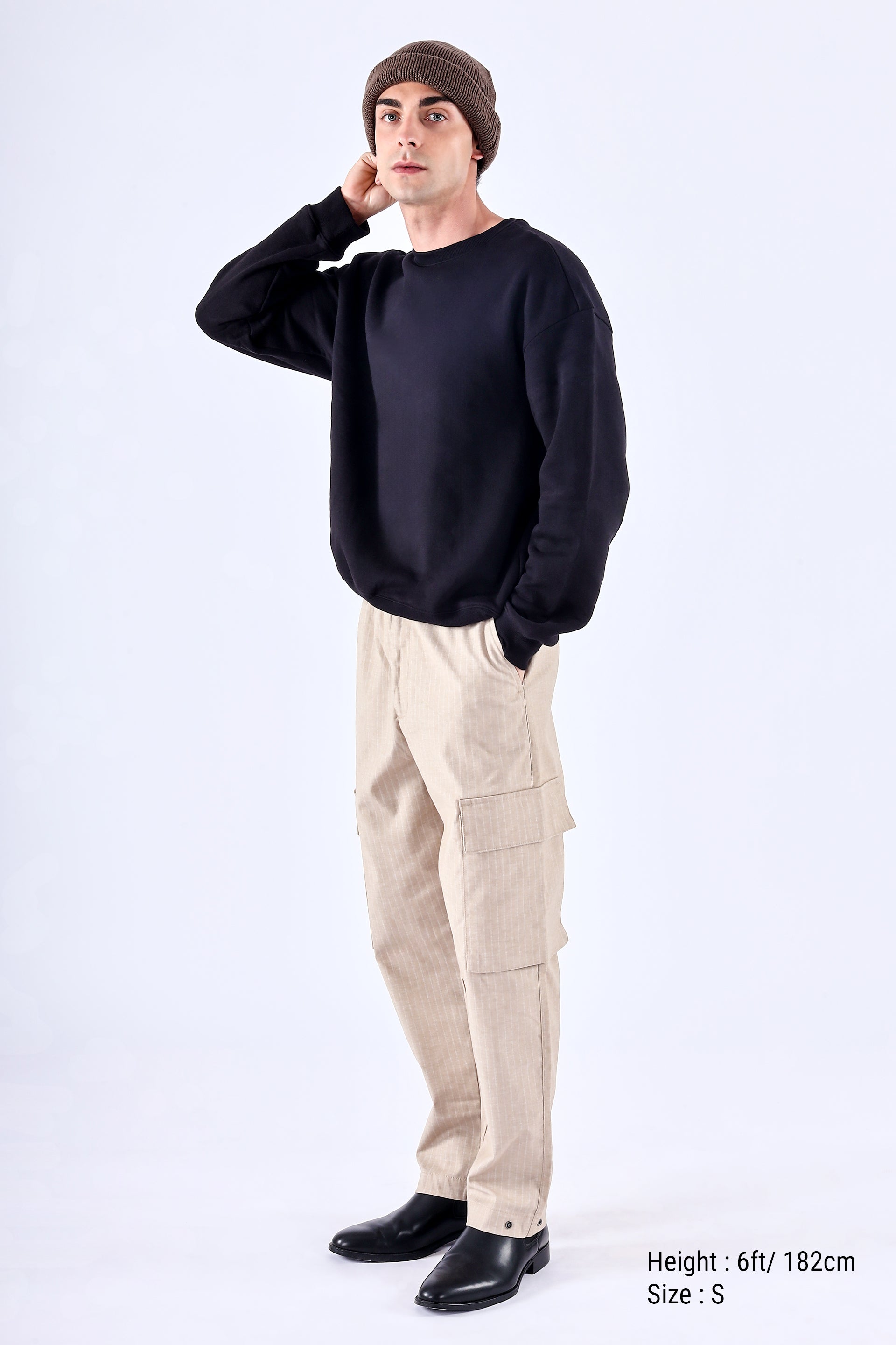 Air Striped Relaxed Cargos In Beige