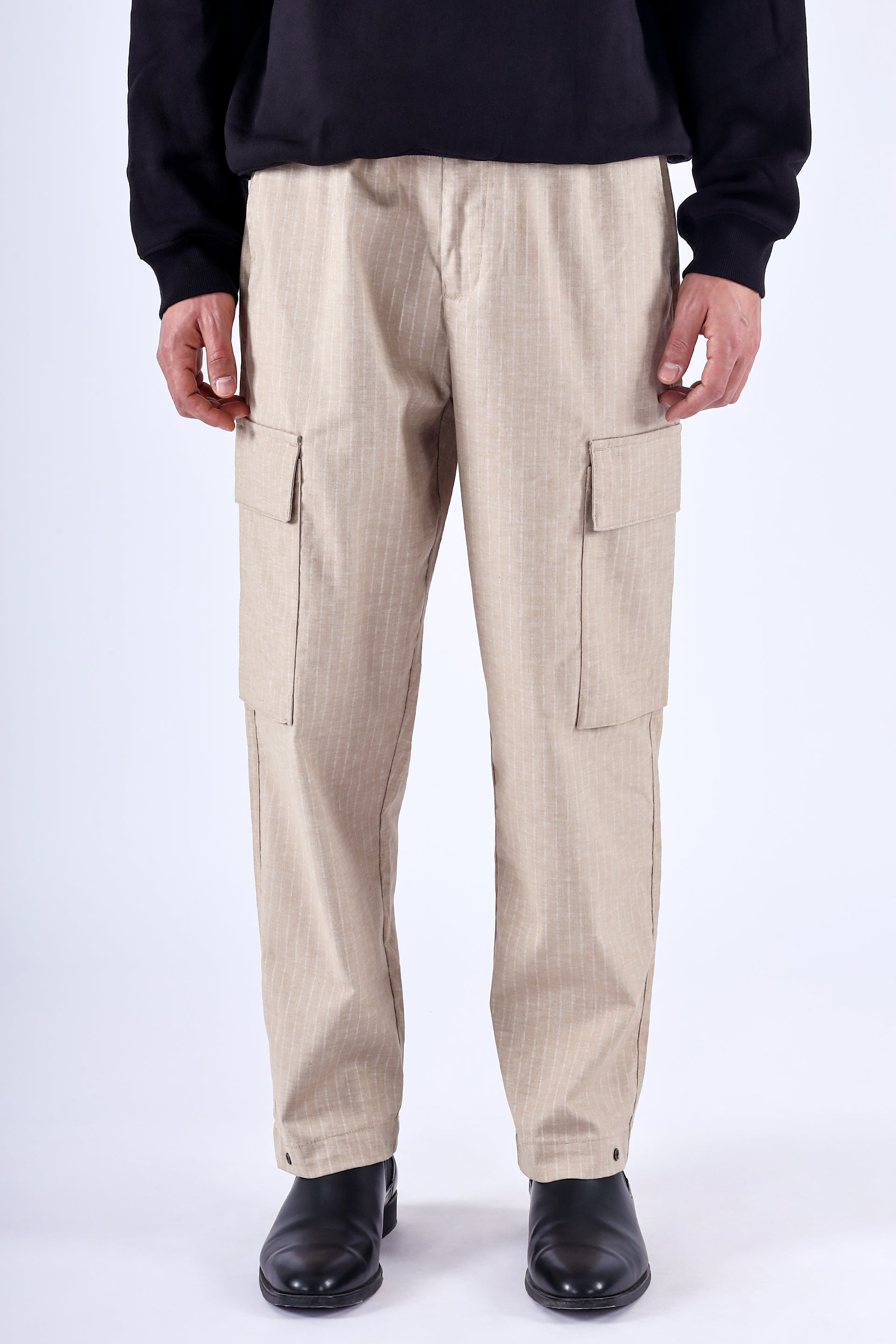 Air Striped Relaxed Cargos In Beige