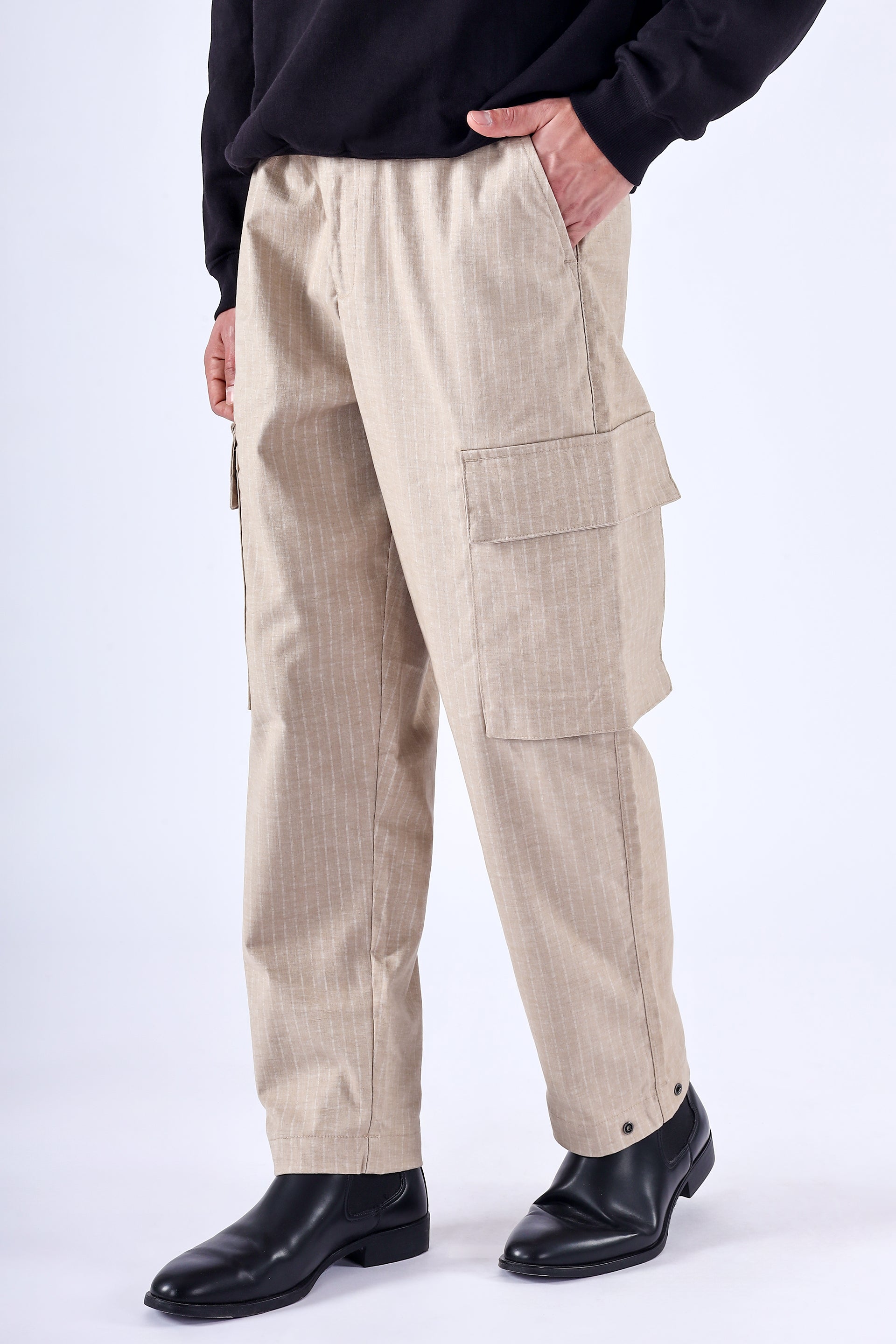 Air Striped Relaxed Cargos In Beige