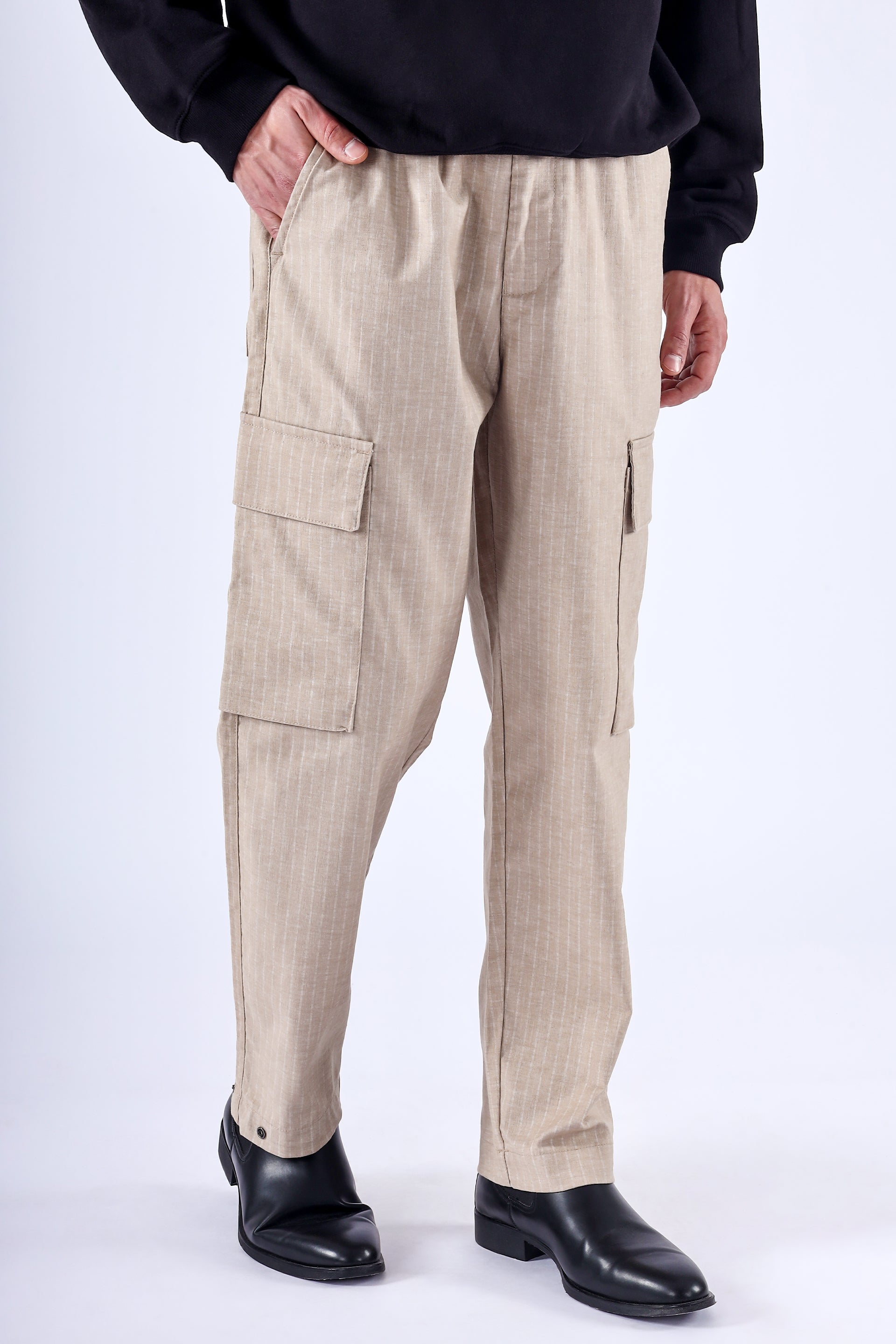 Air Striped Relaxed Cargos In Beige
