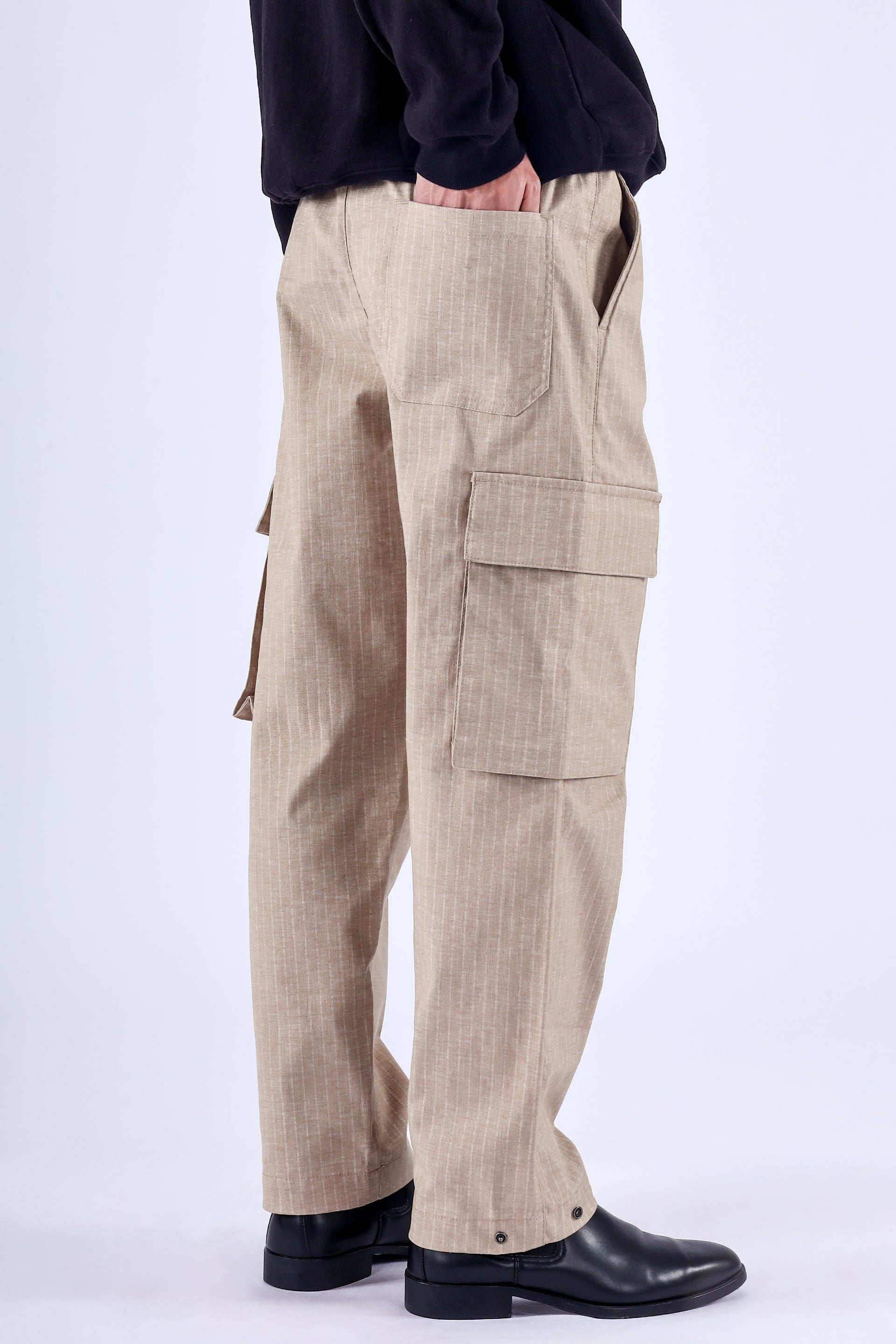 Air Striped Relaxed Cargos In Beige