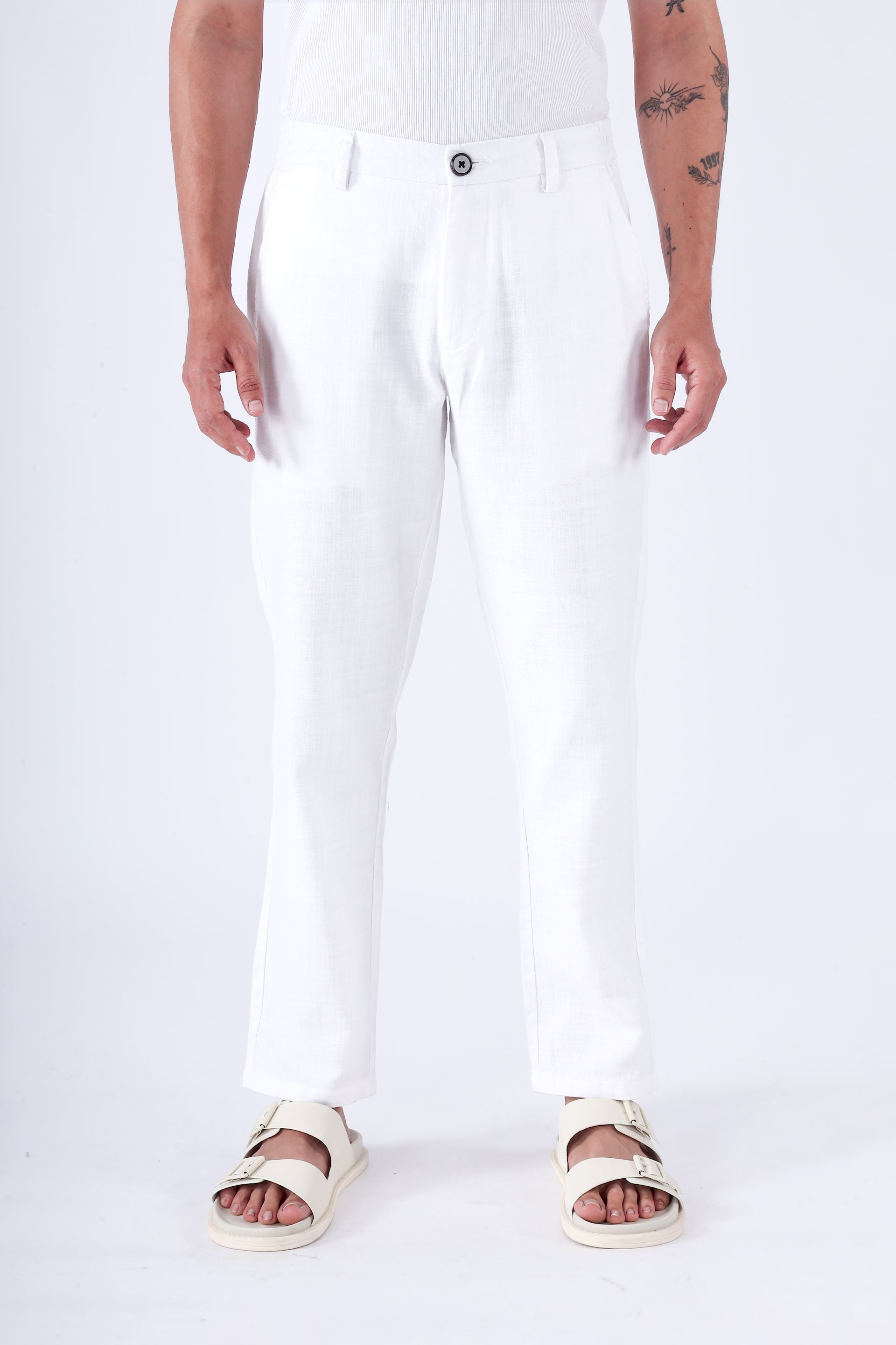 Premium Knitted Tailored Trousers In White