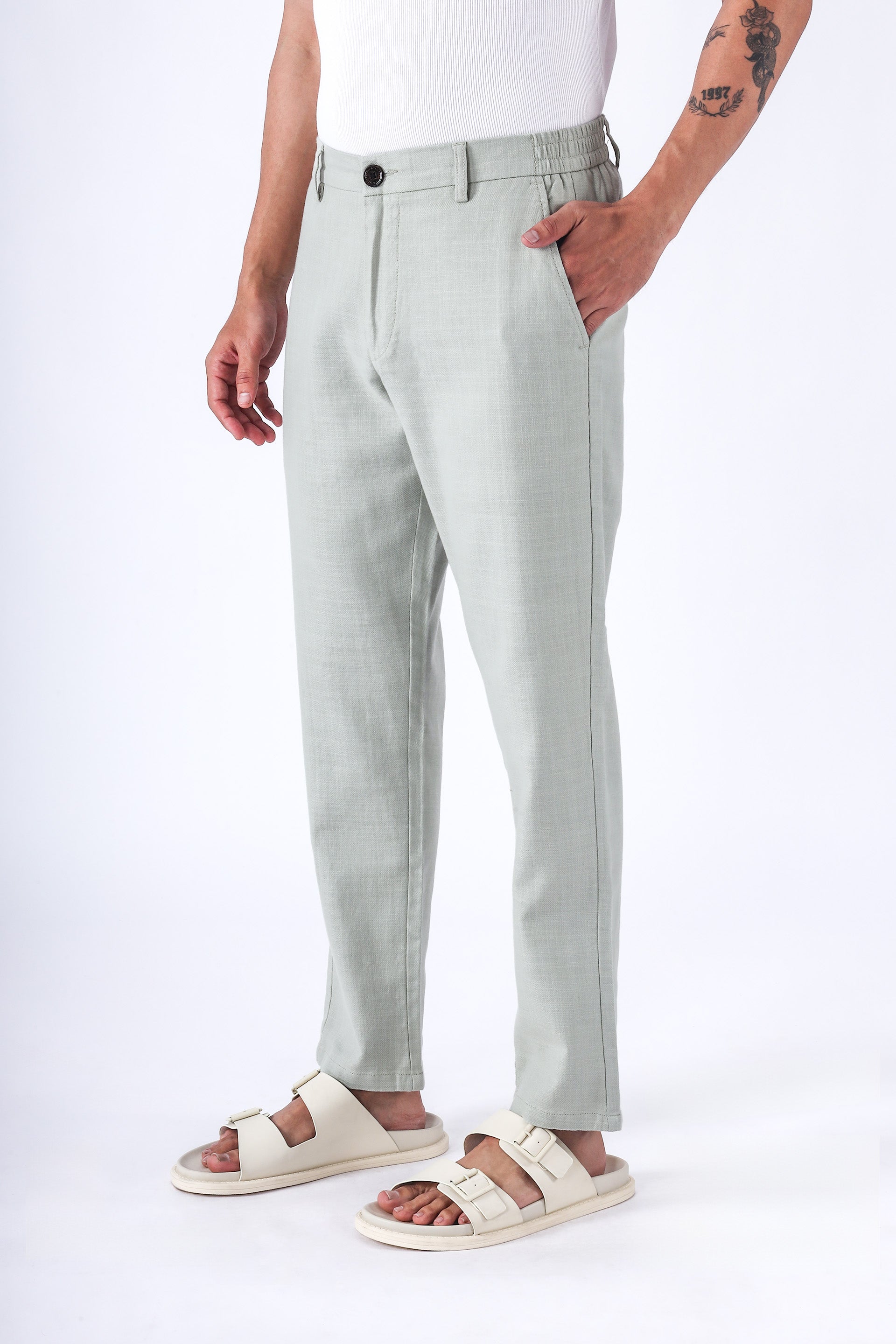 Premium Knitted Tailored Trousers In Green