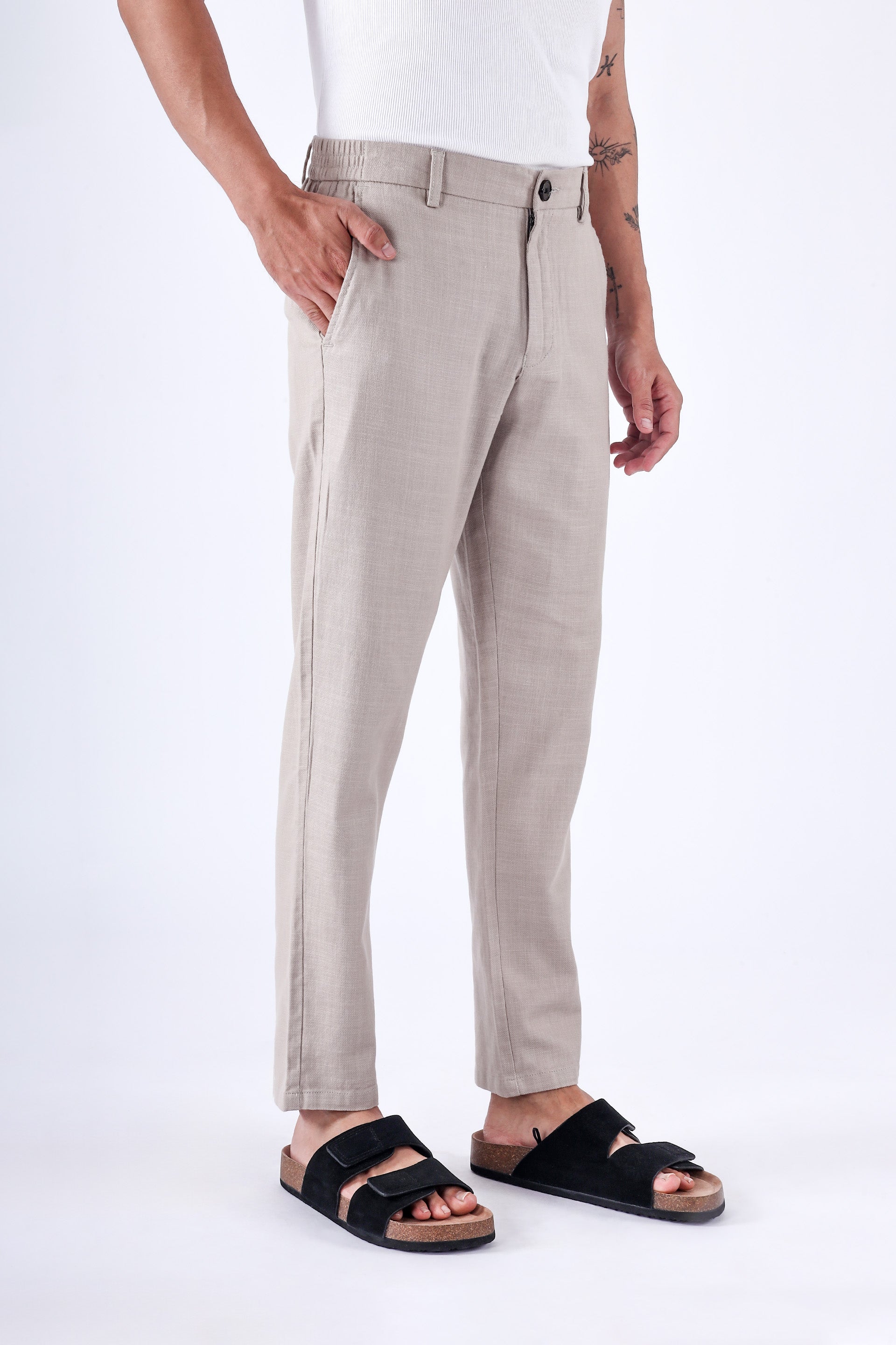 Premium Knitted Tailored Trousers In Cream