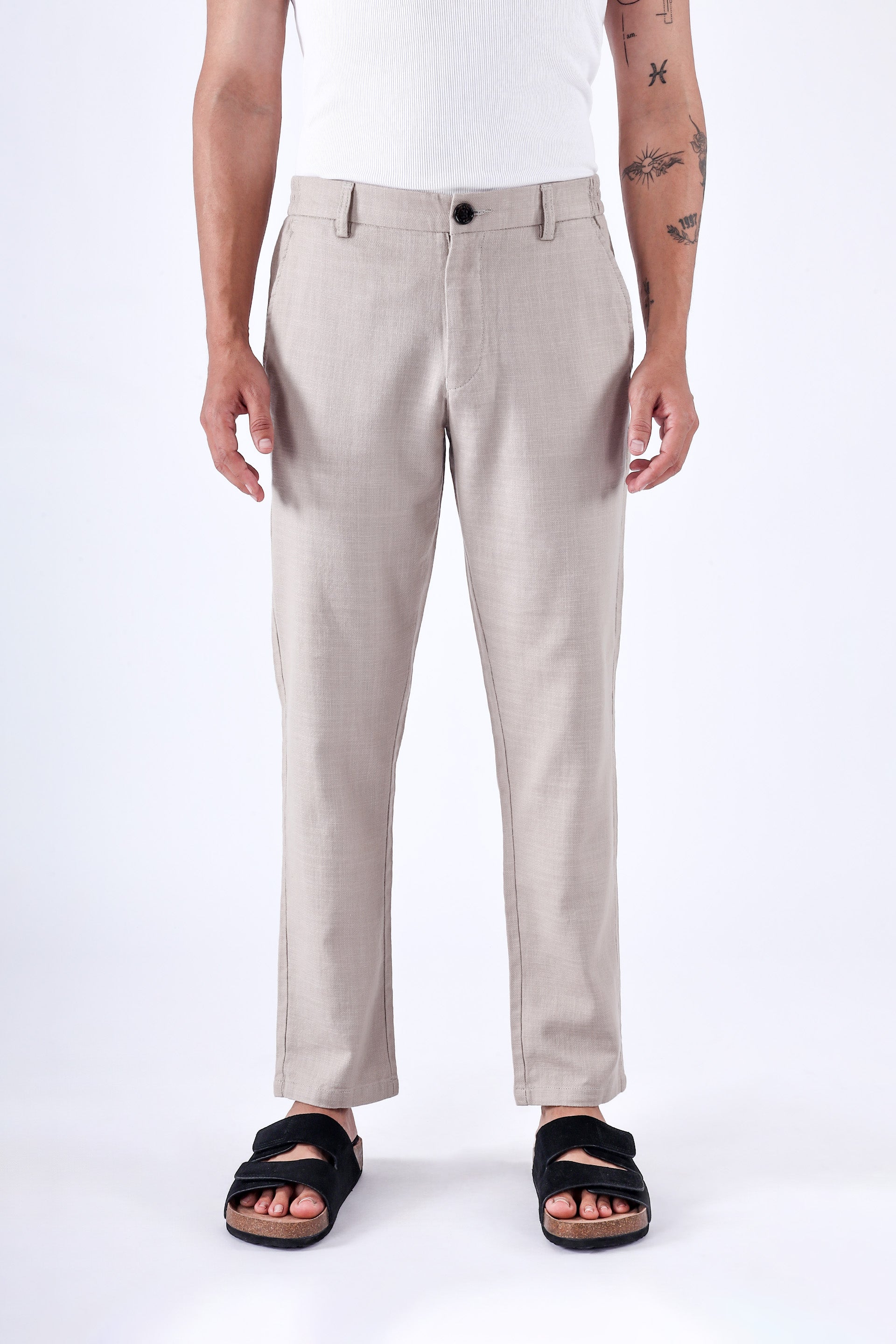 Premium Knitted Tailored Trousers In Cream