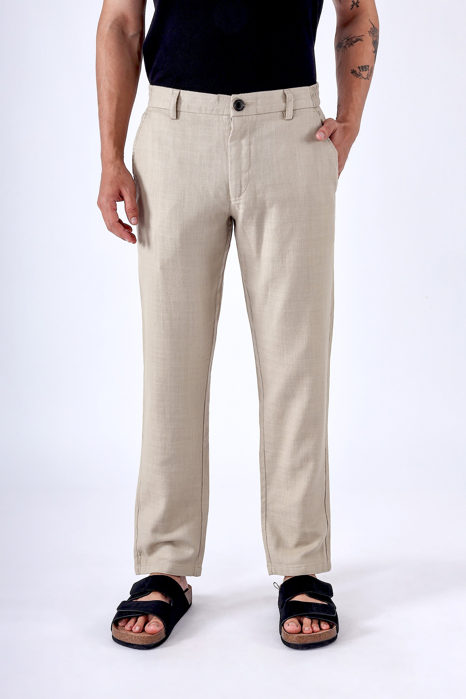 Premium Knitted Tailored Trousers In Beige