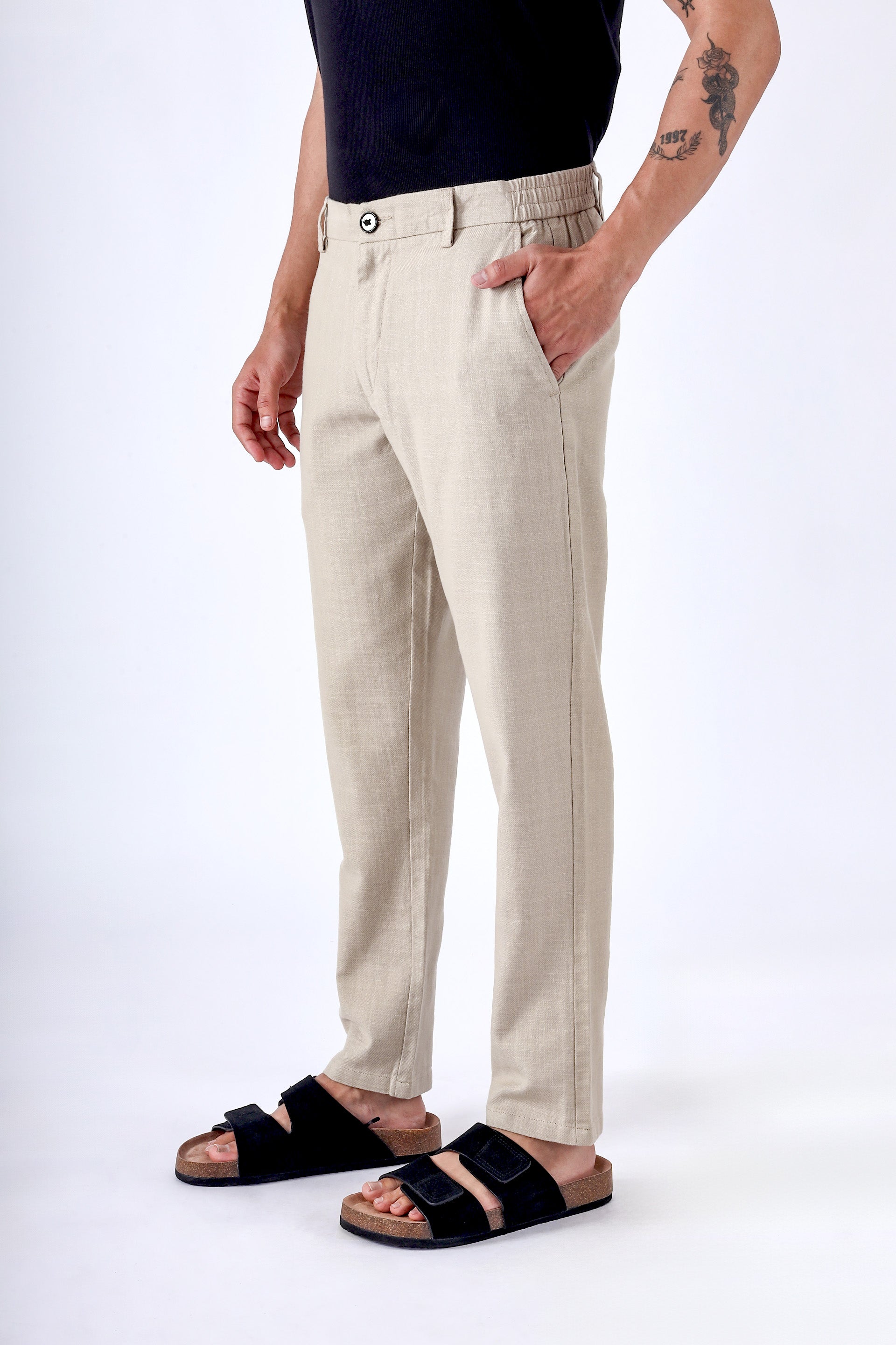 Premium Knitted Tailored Trousers In Beige