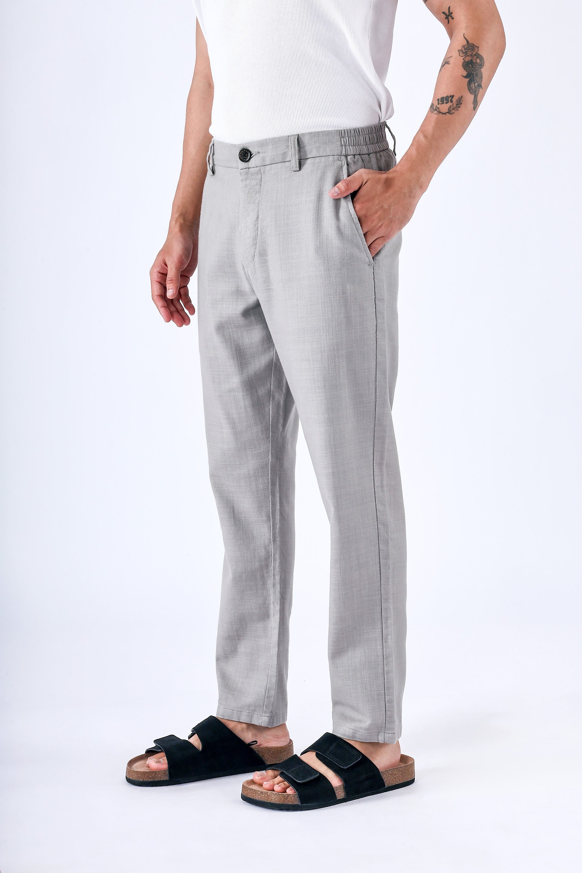 Premium Knitted Tailored Trousers In Grey